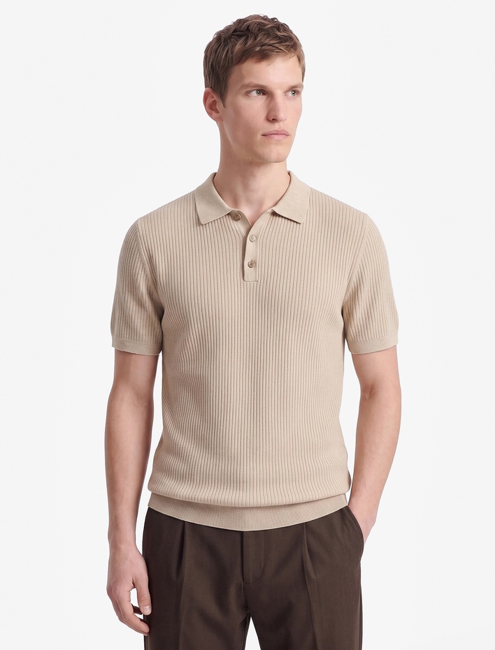  Regular Fit Kısa Kollu Pamuklu Dokulu Düğmeli Polo Yaka Triko Tişört