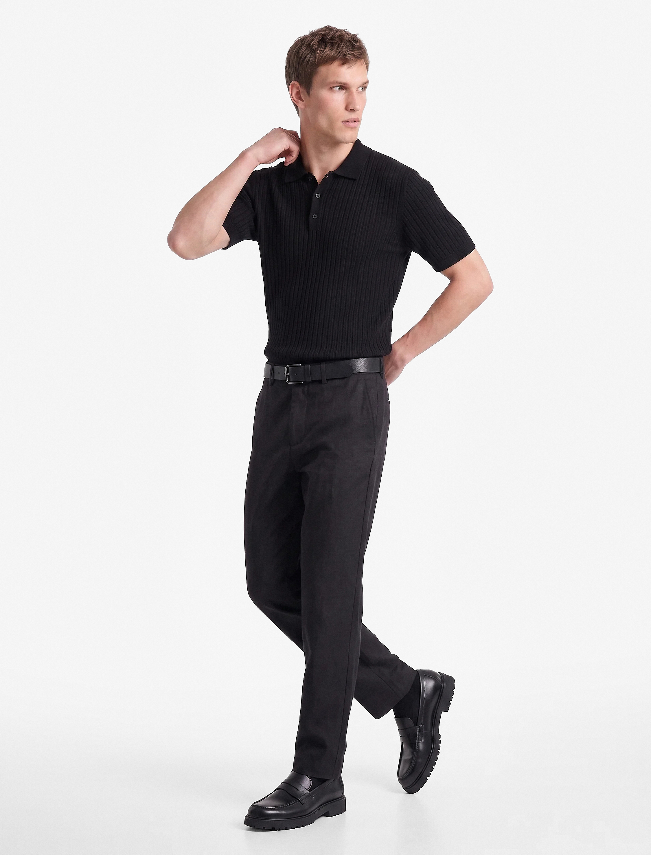 Koton Regular Fit Kısa Kollu Pamuklu Dokulu Düğmeli Polo Yaka Triko Tişört görsel 3