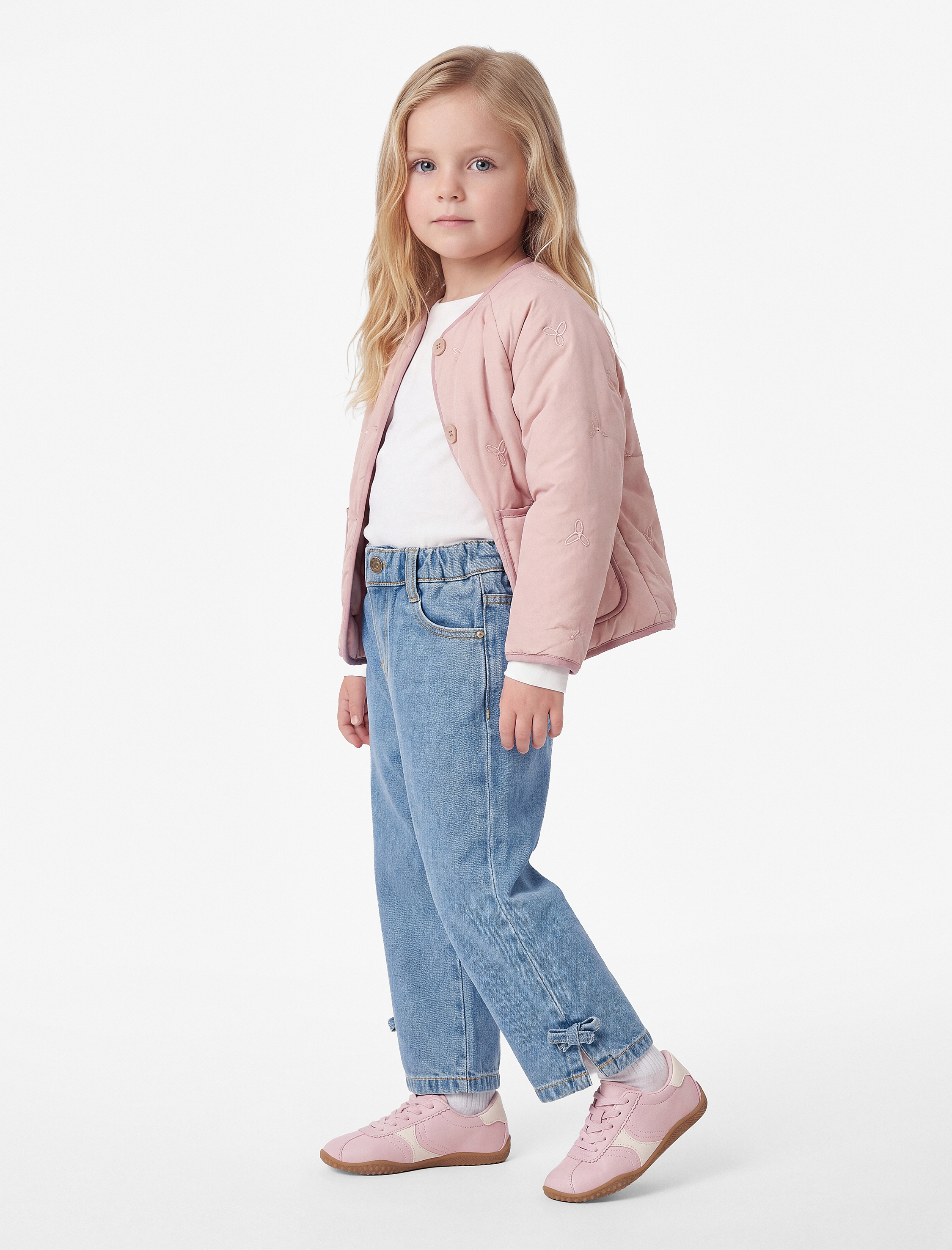  Kız Bebek Fiyonklu Loose Fit Pamuklu Denim Pantolon