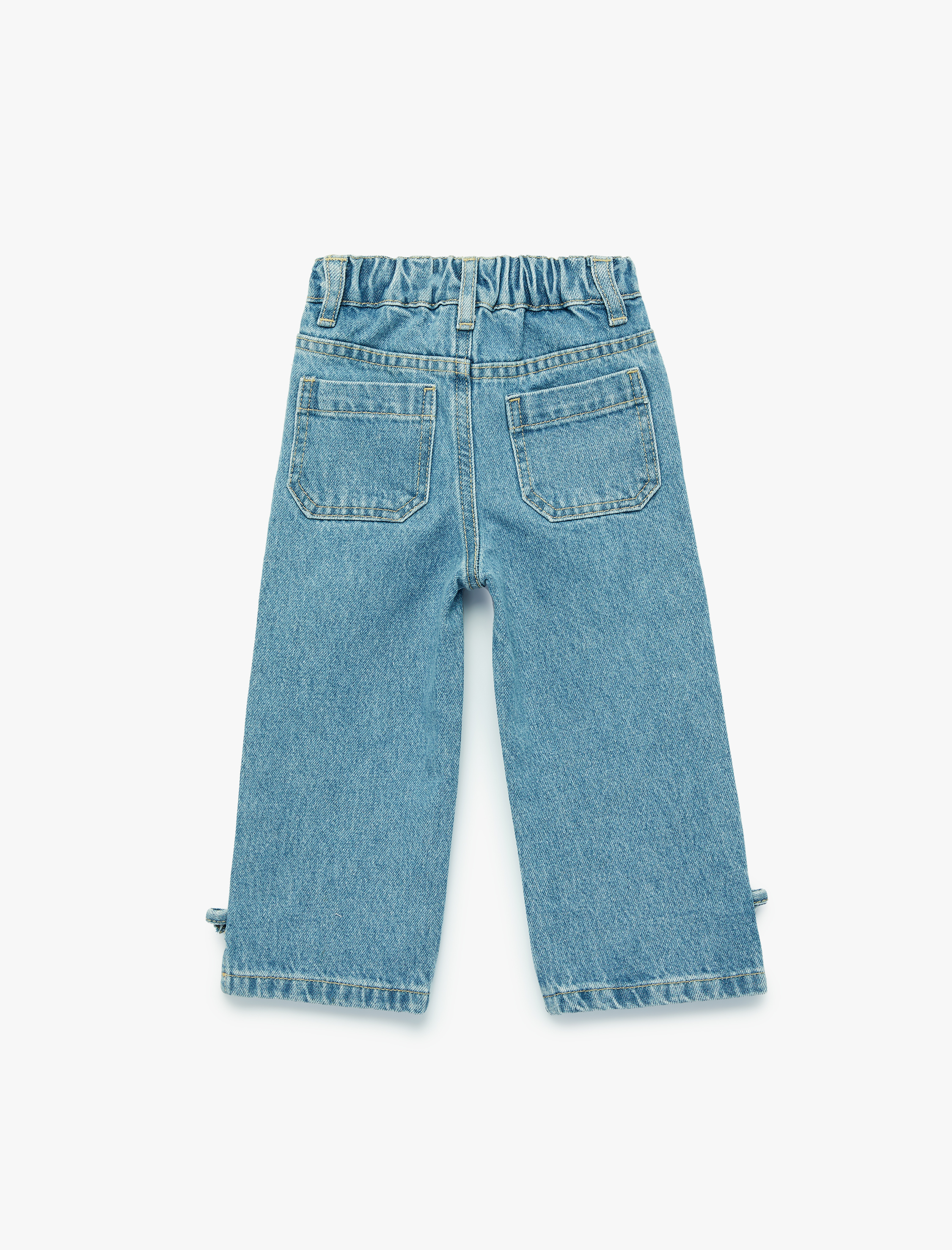  Kız Bebek Fiyonklu Loose Fit Pamuklu Denim Pantolon
