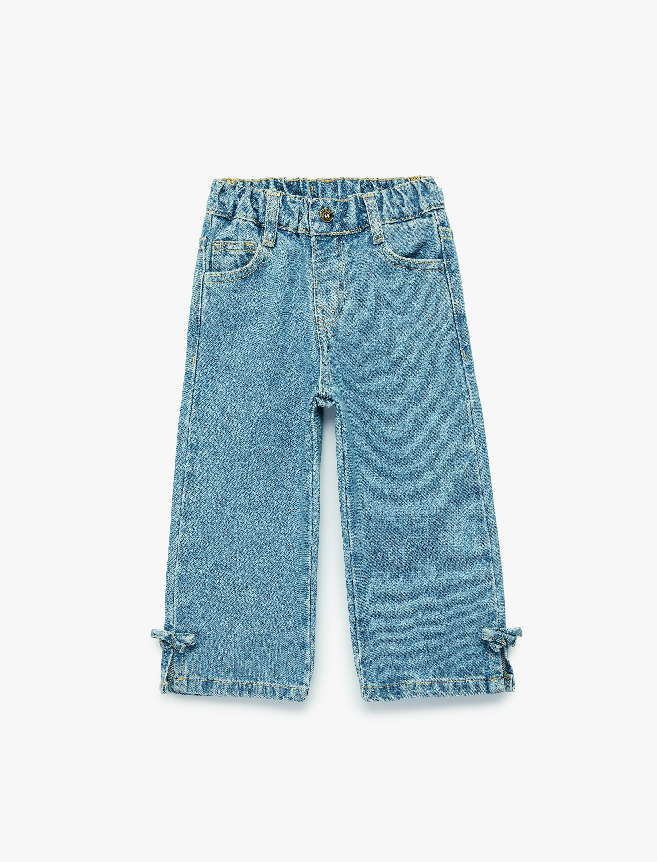  Kız Bebek Fiyonklu Loose Fit Pamuklu Denim Pantolon