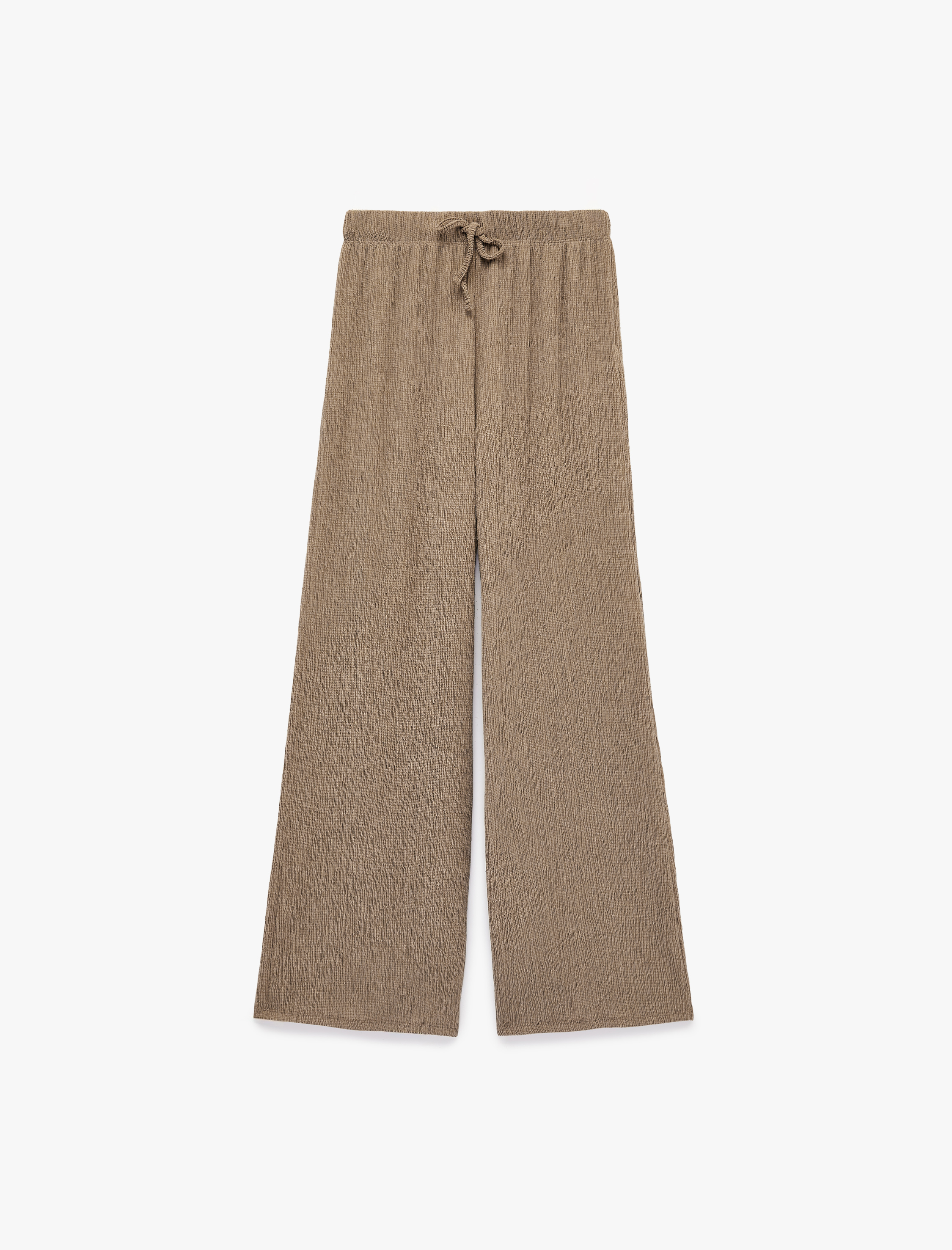   Bürümcük Kumaş Dokulu Beli Bağcıklı Bol Paça Pantolon