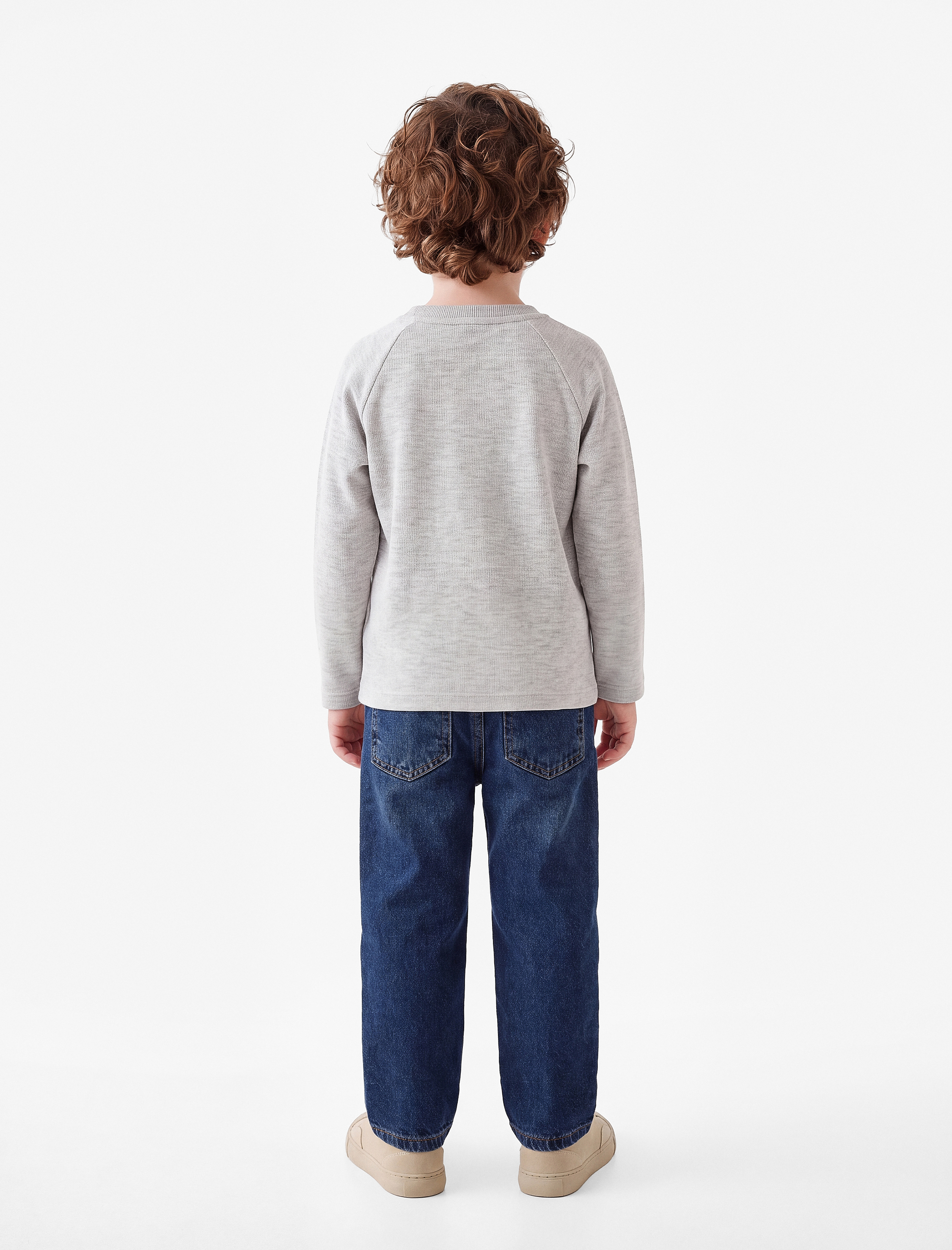  Erkek Bebek Düğmeli Uzun Kollu Bisiklet Yaka Pamuklu Sweatshirt