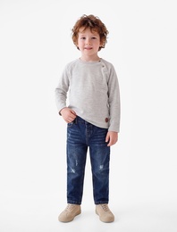 Düğmeli Uzun Kollu Bisiklet Yaka Pamuklu Sweatshirt