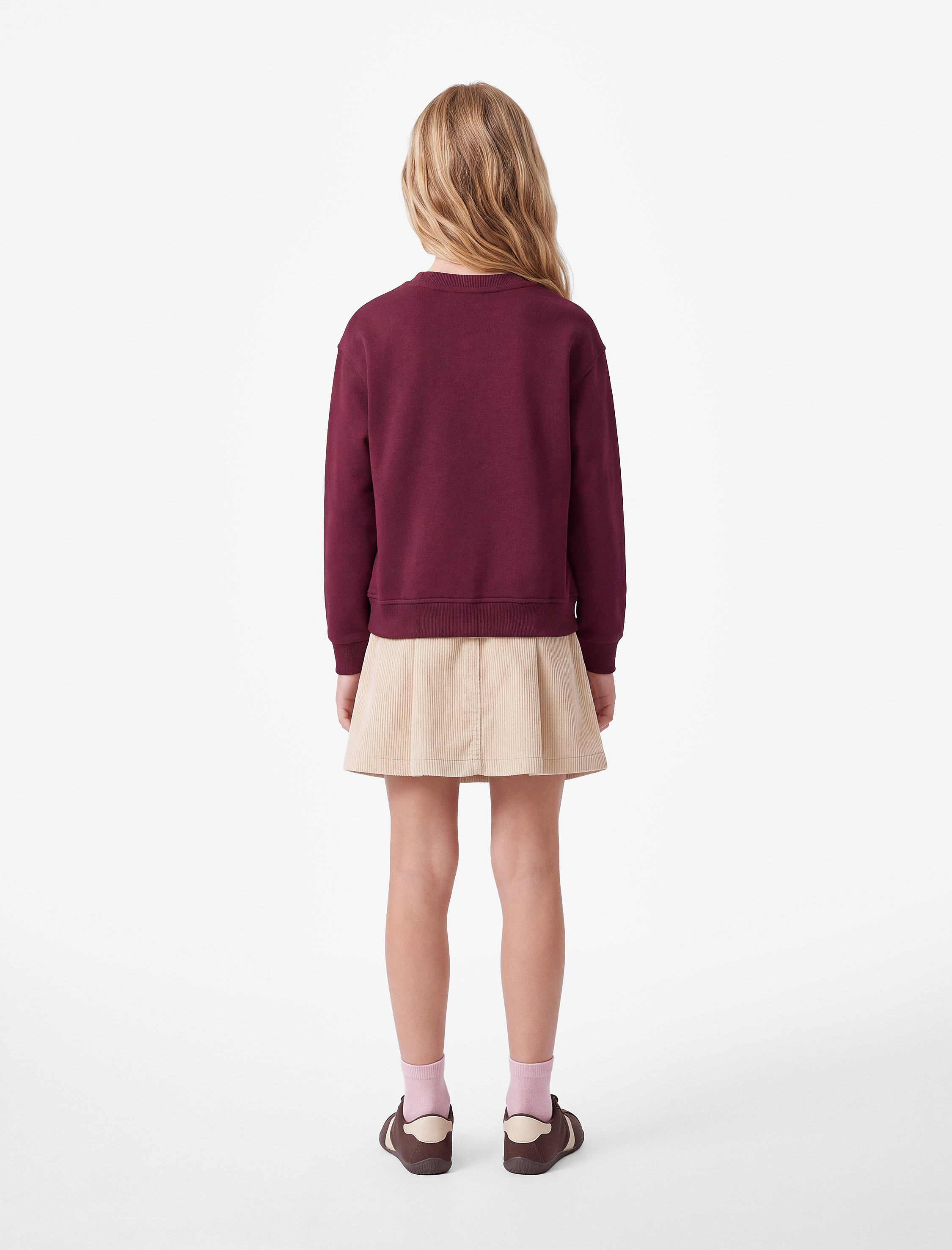  Kız Çocuk Bisiklet Yaka Uzun Kollu Ayıcık Baskılı Sweatshirt