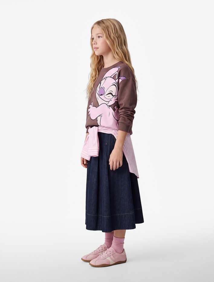 Kız Çocuk Lisanslı Şardonlu Uzun Kollu Bisiklet Yaka Stitch Baskılı Oversize Sweatshirt