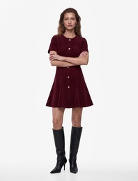 Slim Fit Bisiklet Yaka Kısa Kollu Süs Düğmeli Mini Elbise