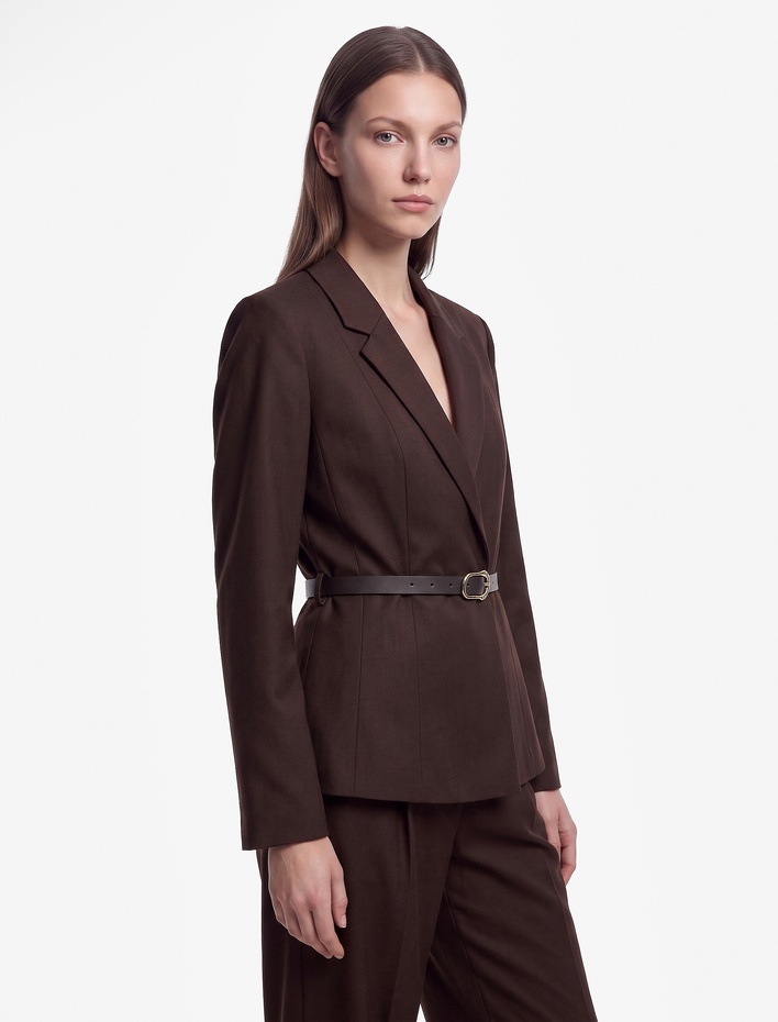  Kemerli Uzun Kollu Klasik Yaka Blazer Ceket
