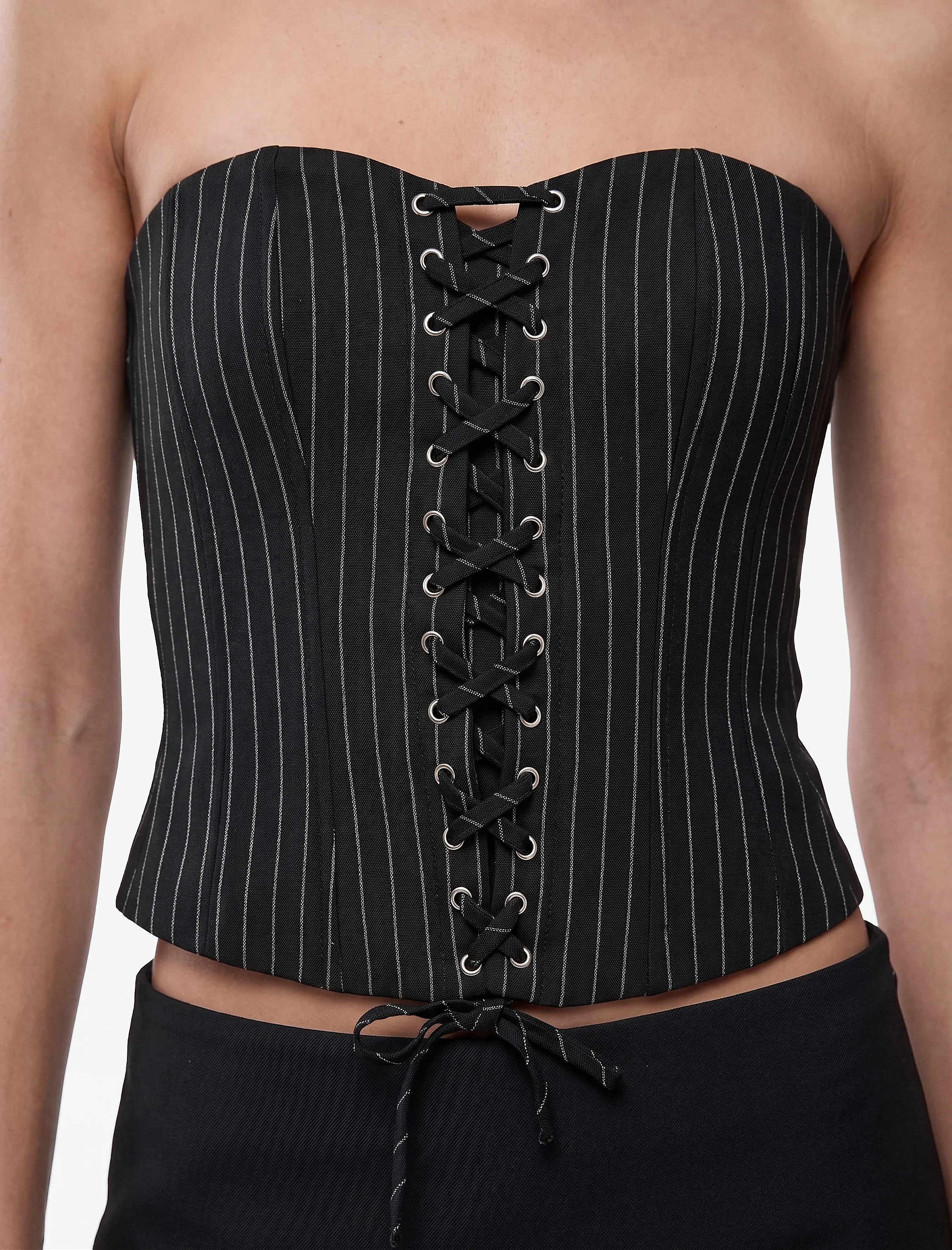   Slim Fit Bağcıklı Çizgili Straplez Korse