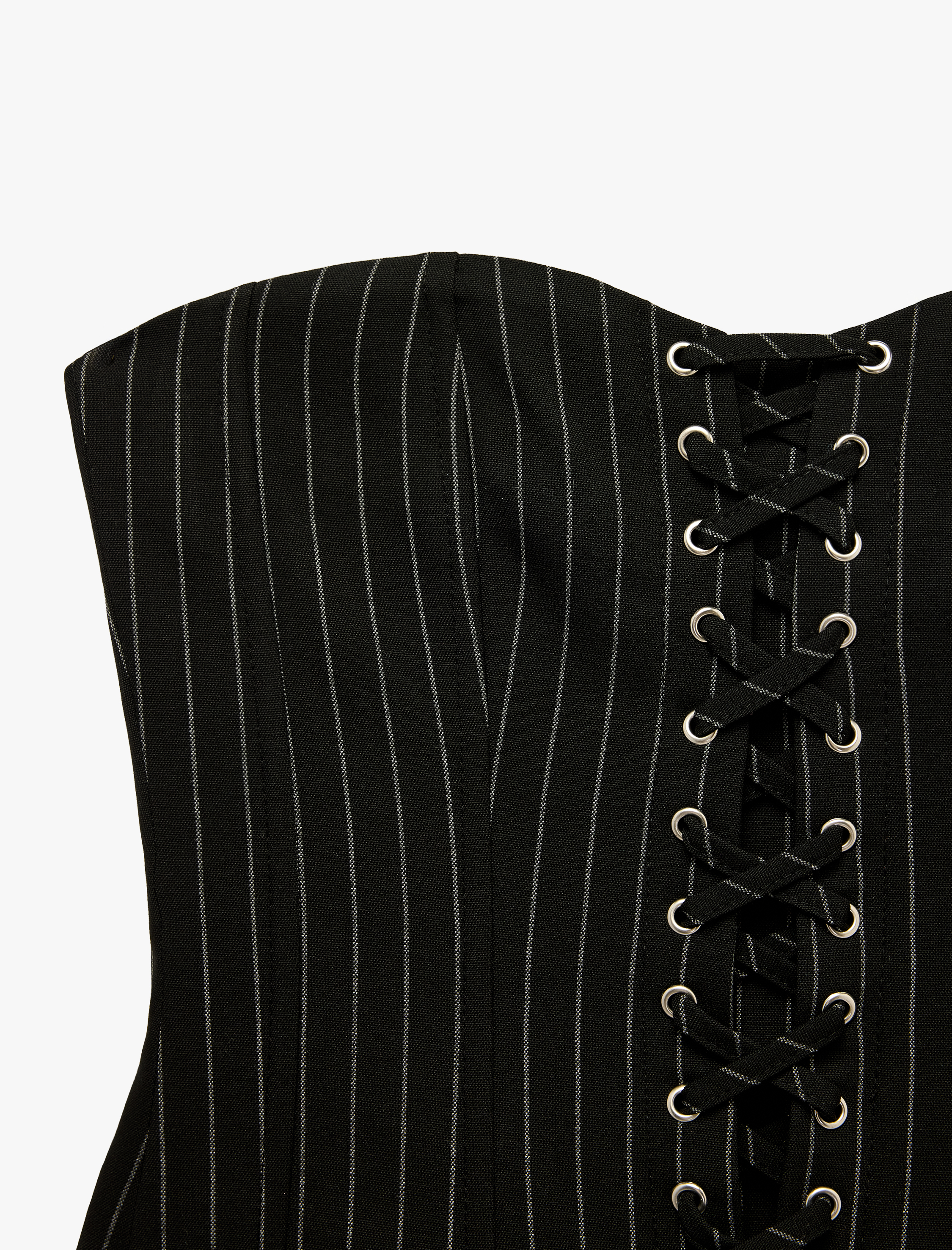   Slim Fit Bağcıklı Çizgili Straplez Korse