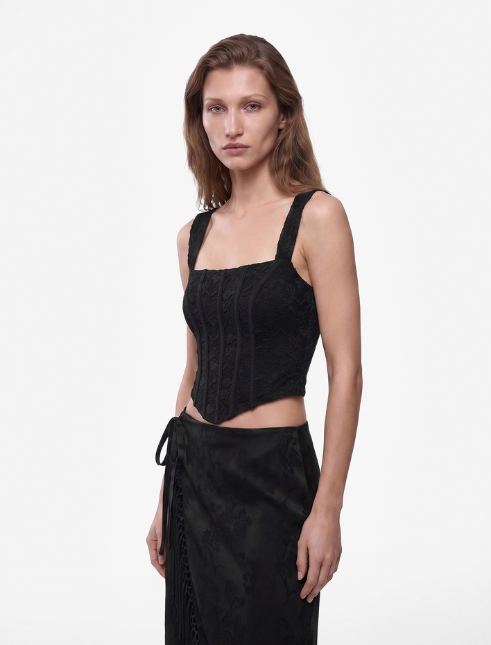  Asimetrik Kesim Fermuarlı Slim Fit Kare Yaka Dantel Korse Büstiyer