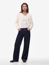 Slim Fit Uzun Kollu Aplike Detaylı Bisiklet Yaka Mücevher Düğmeli Dokulu Hırka