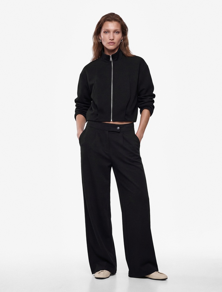  Modal Kumaş Pileli Yan Cepli Straight Fit Pantolon