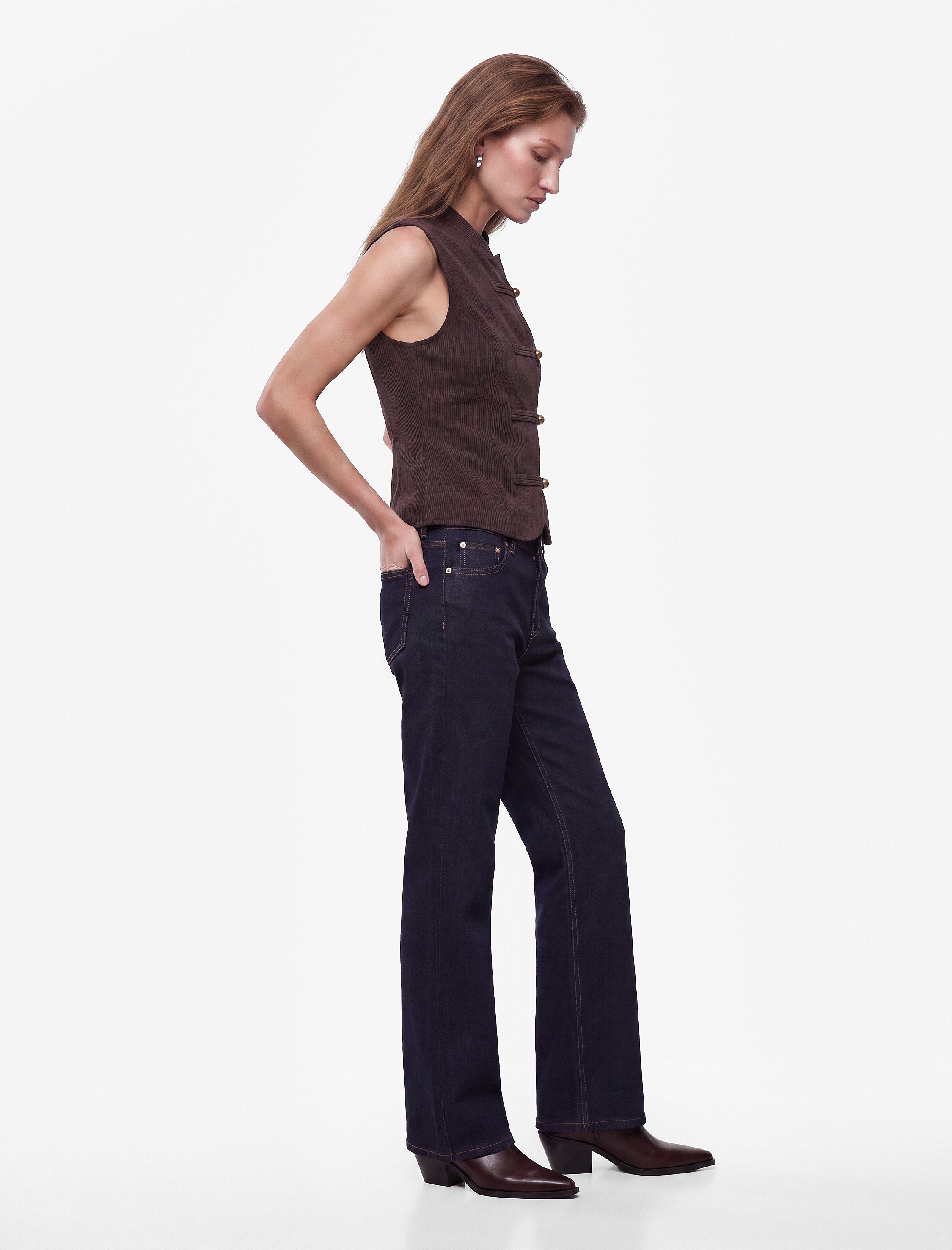   Slim Fit Mandarin Yaka Süslü Düğmeli Yelek Kurbağa Kapama