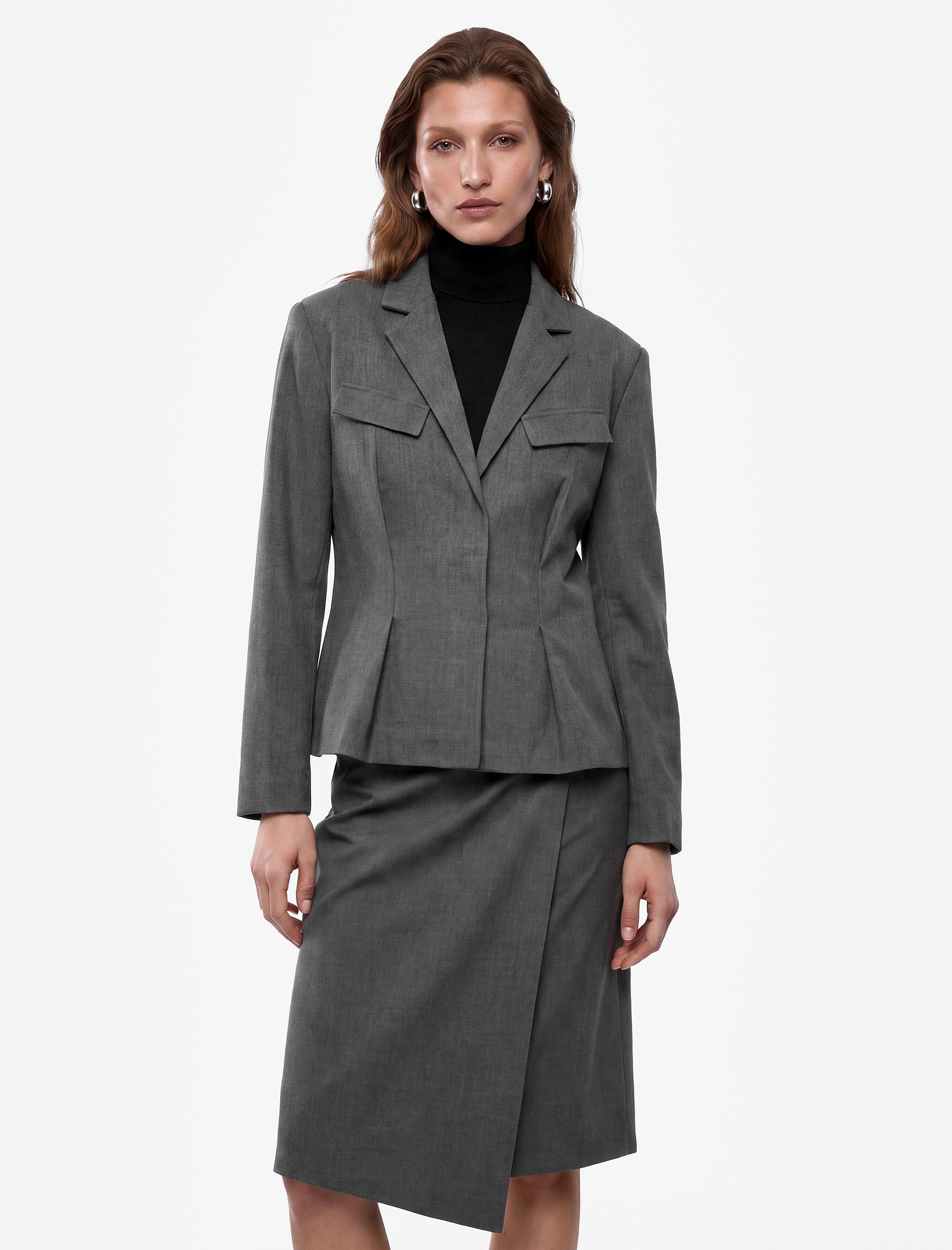 Koton Çift Cepli Klasik Yaka Uzun Kollu Peplum Kesim Pileli Blazer Ceket görsel 3