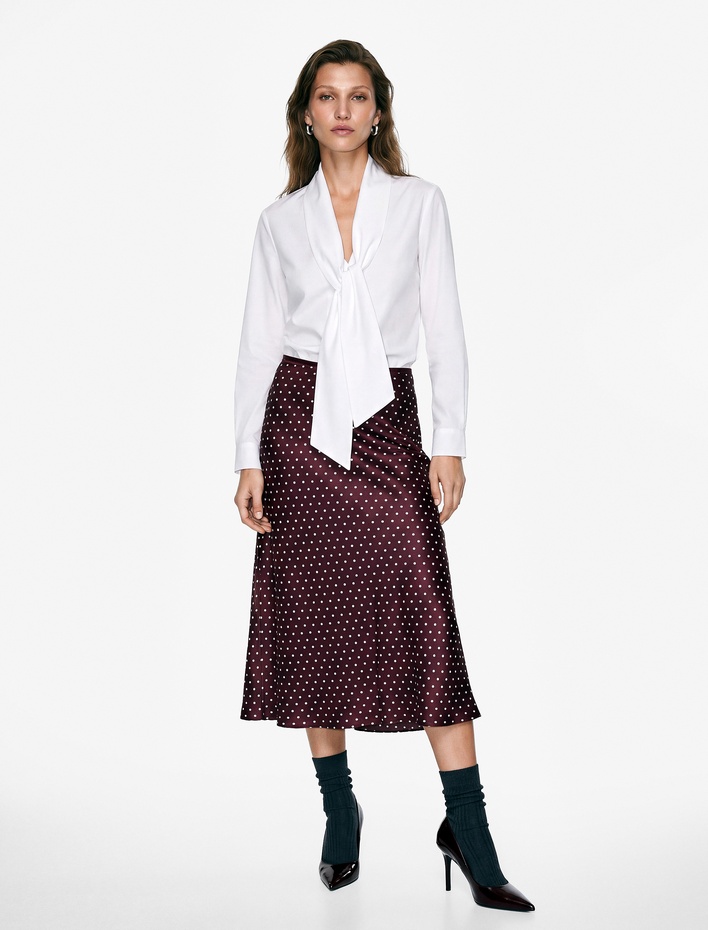  Viskon Kumaş Balık Form Puantiyeli Saten Etek