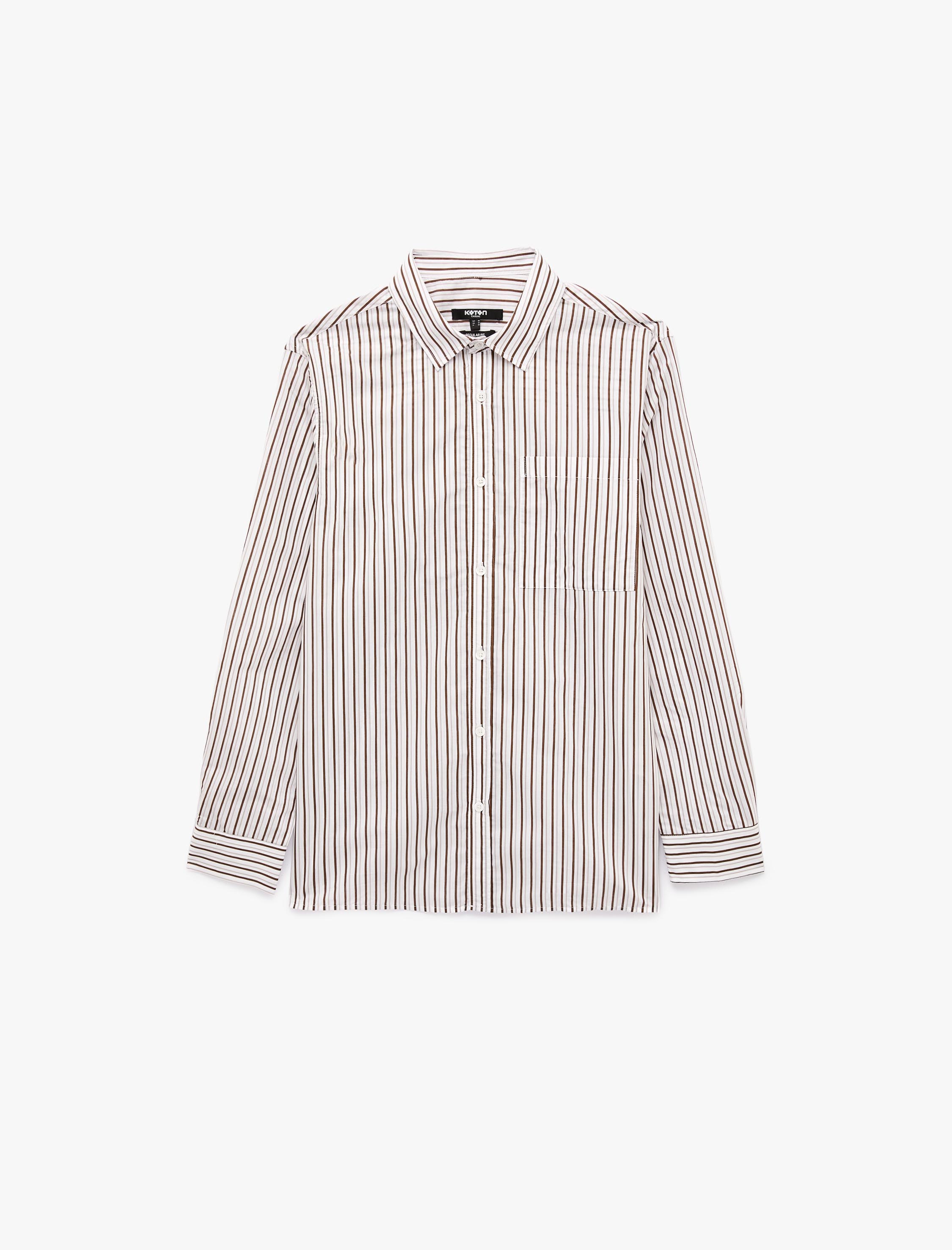 Koton Regular Fit Pamuklu Klasik Yaka Uzun Kollu Çizgili Poplin Gömlek
