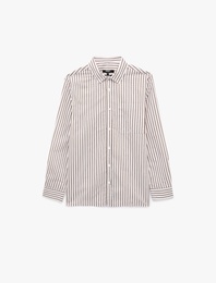 Regular Fit Pamuklu Klasik Yaka Uzun Kollu Çizgili Poplin Gömlek