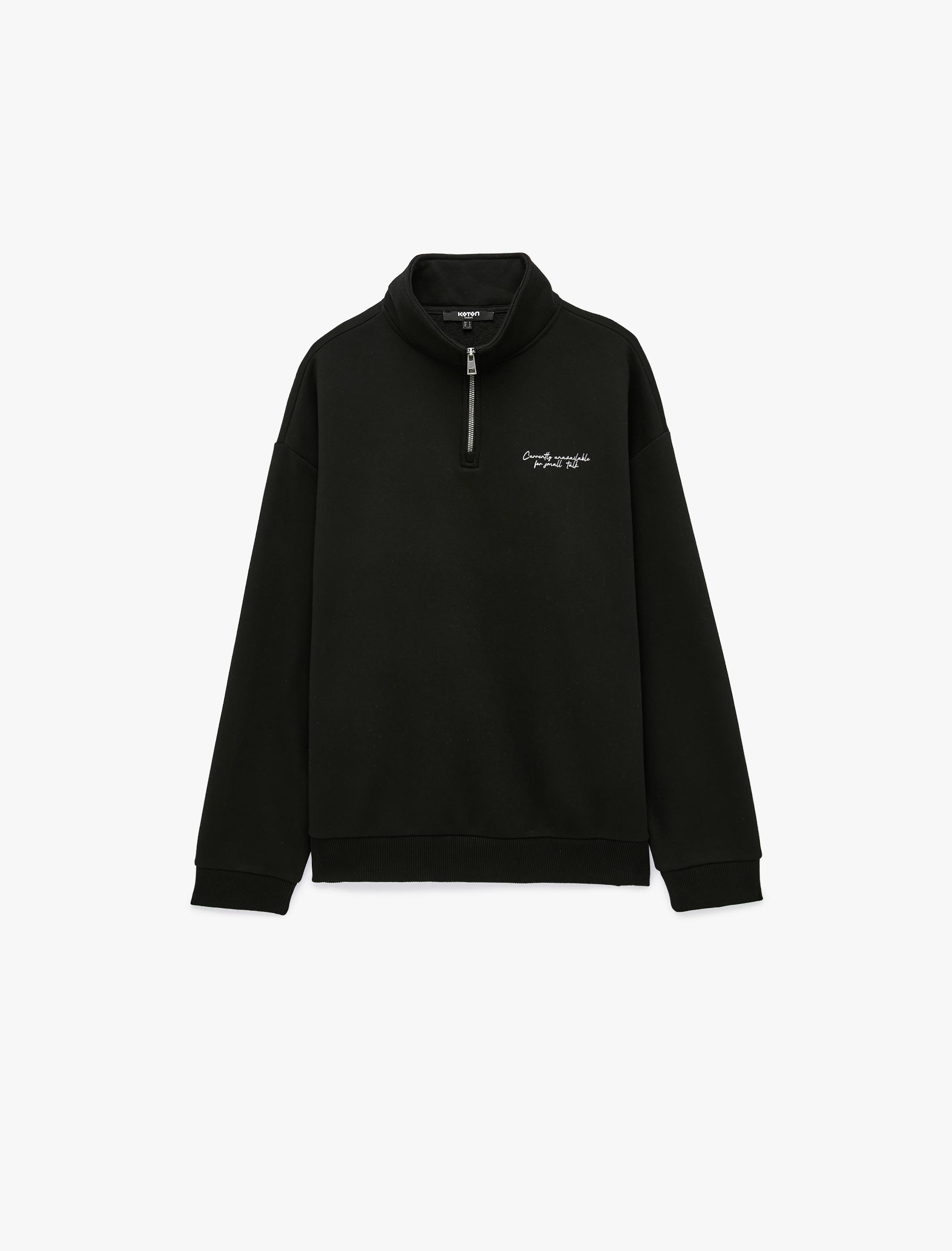   Uzun Kollu Üç İplik Şardonlu Rahat Kalıp Baskılı Yarım Fermuarlı Yaka Sweatshirt