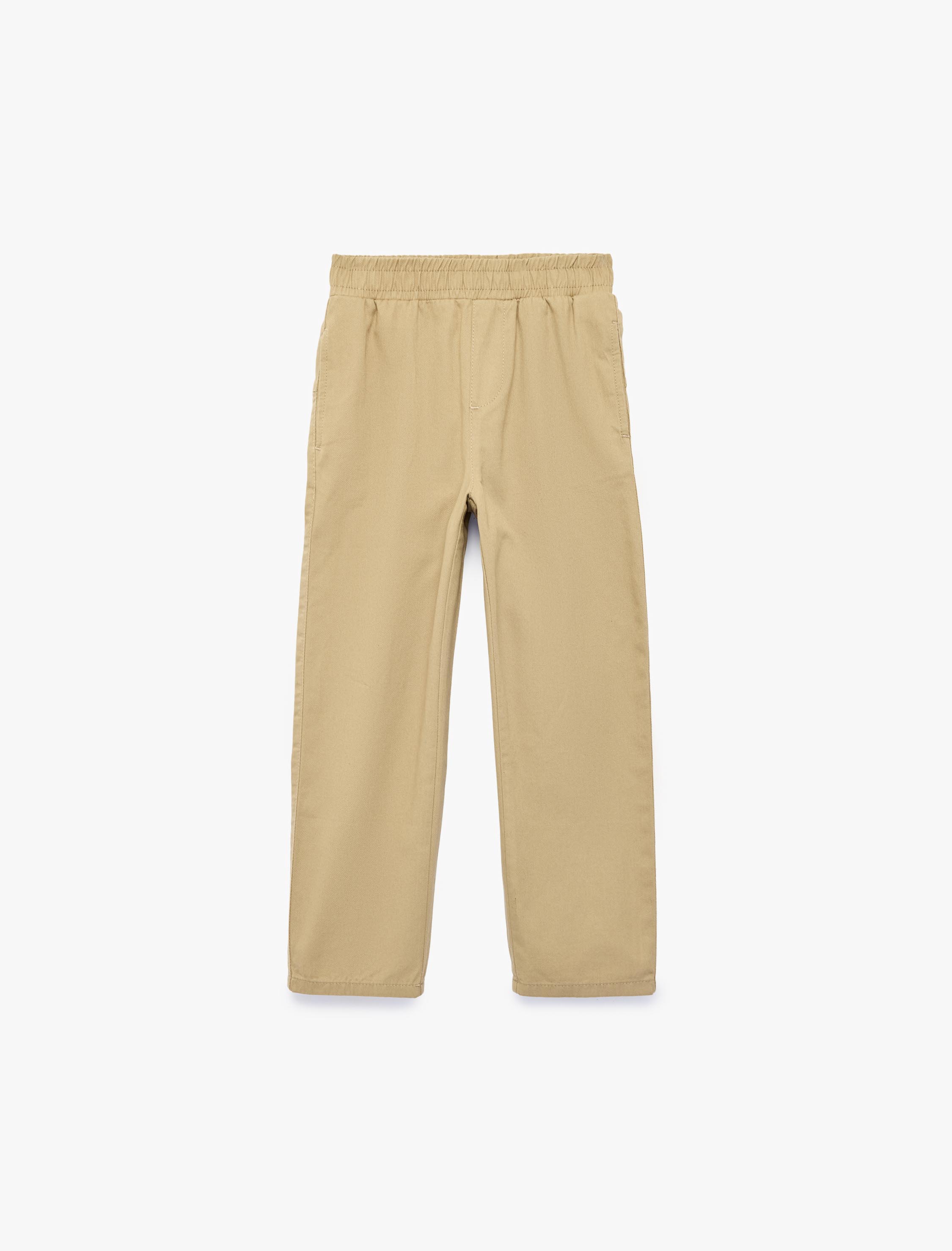  Erkek Çocuk Pamuklu Gabardin Pantolon Beli Lastikli Cepli
