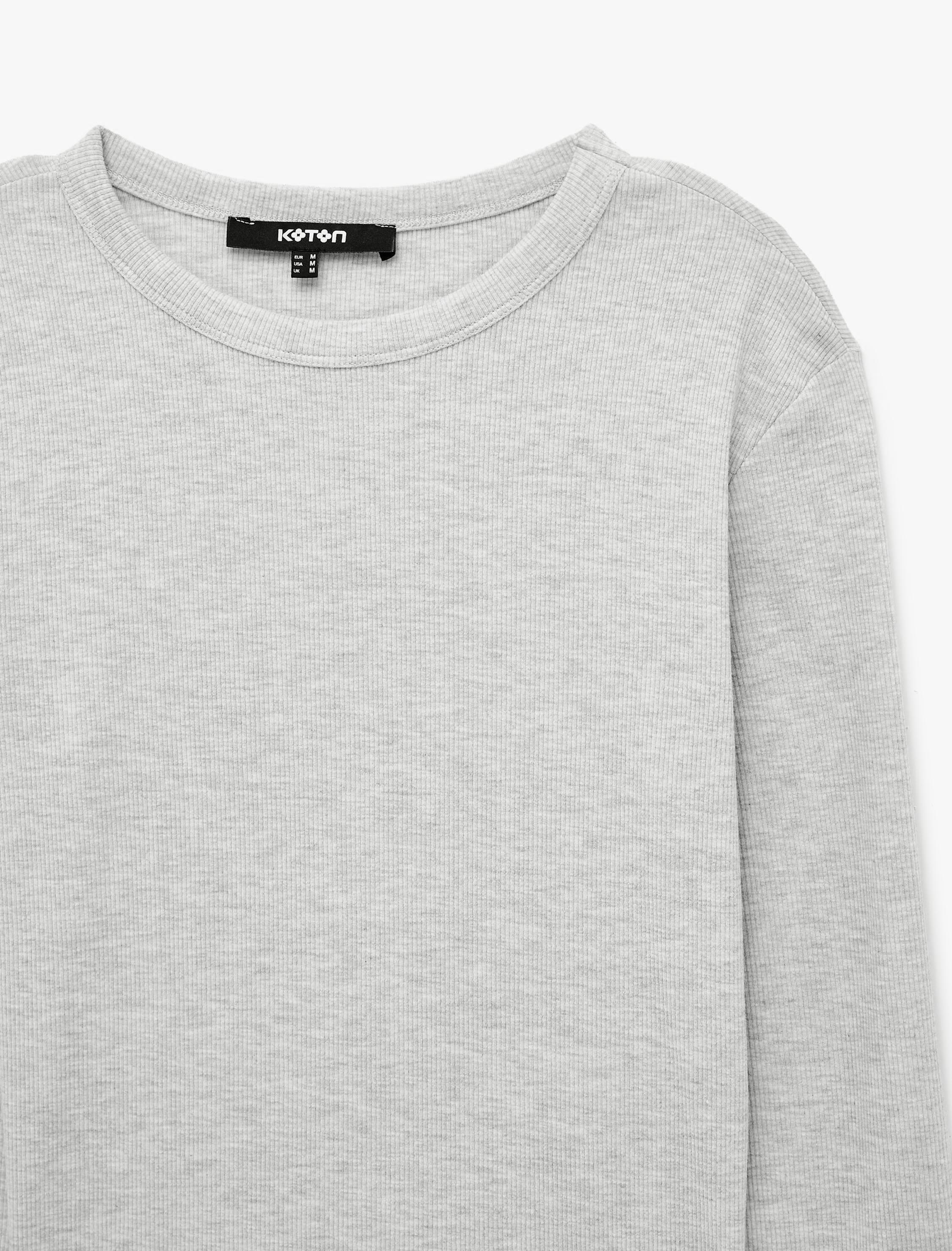   Slim Fit Kaşkorse Pamuk Karışımlı Bisiklet Yaka Uzun Kollu Basic Tişört