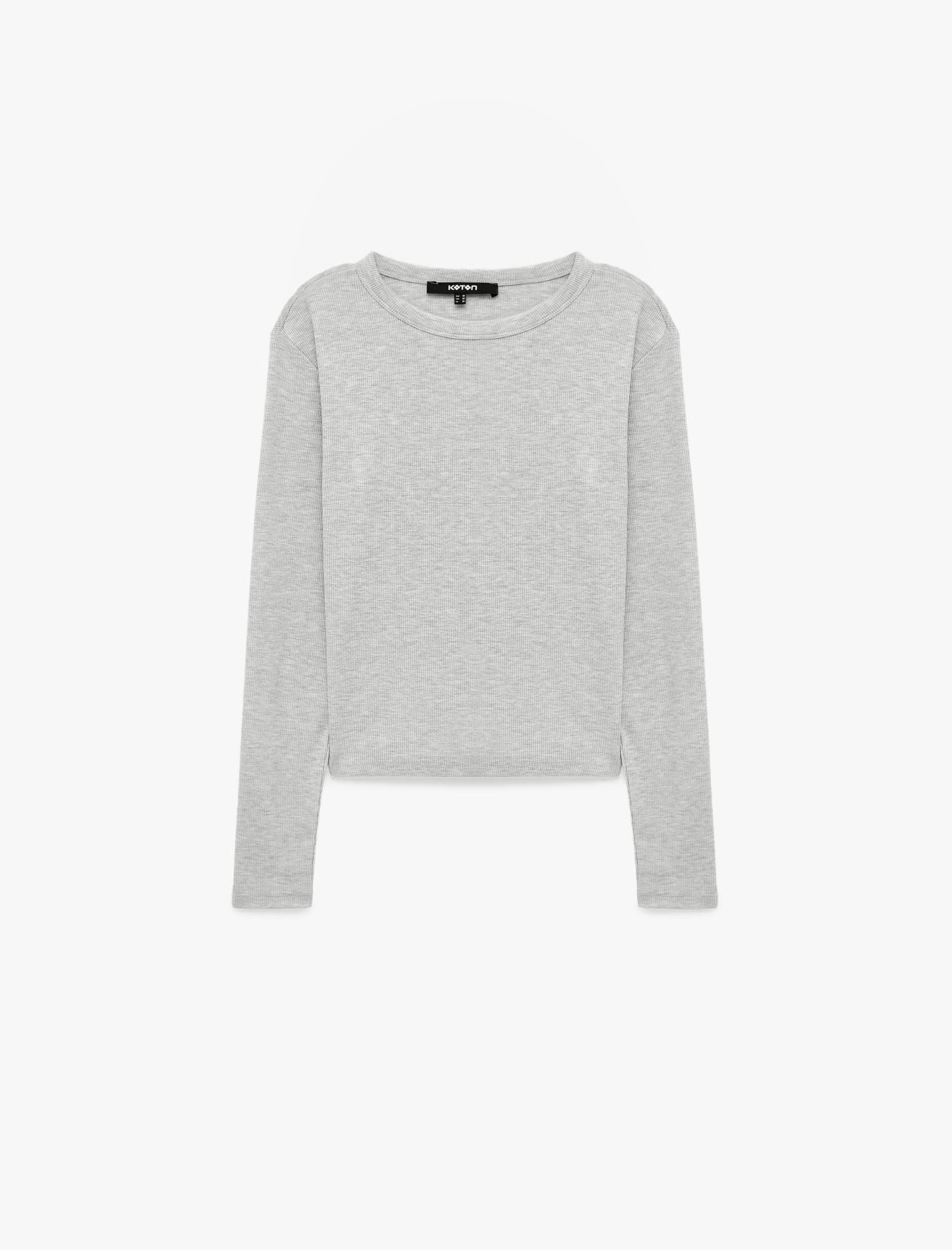   Slim Fit Kaşkorse Pamuk Karışımlı Bisiklet Yaka Uzun Kollu Basic Tişört