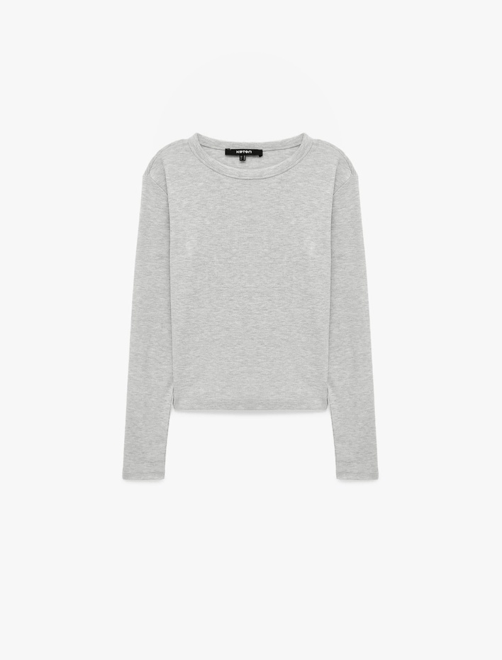  Slim Fit Kaşkorse Pamuk Karışımlı Bisiklet Yaka Uzun Kollu Basic Tişört