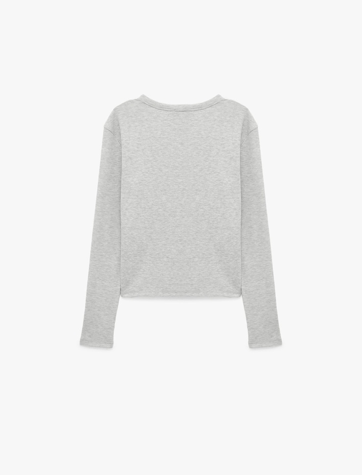  Slim Fit Kaşkorse Pamuk Karışımlı Bisiklet Yaka Uzun Kollu Basic Tişört