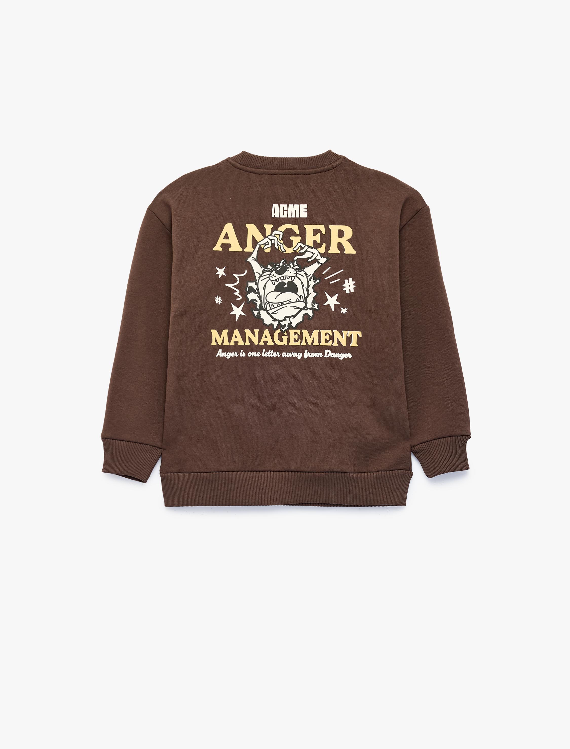  Erkek Çocuk Uzun Kollu Bisiklet Yaka Şardonlu Lisanslı Arkası Tazmanya Canavarı Baskılı Sweatshirt