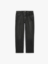 Pamuklu Cepli Vintage Straight Fit Jean Pantolon