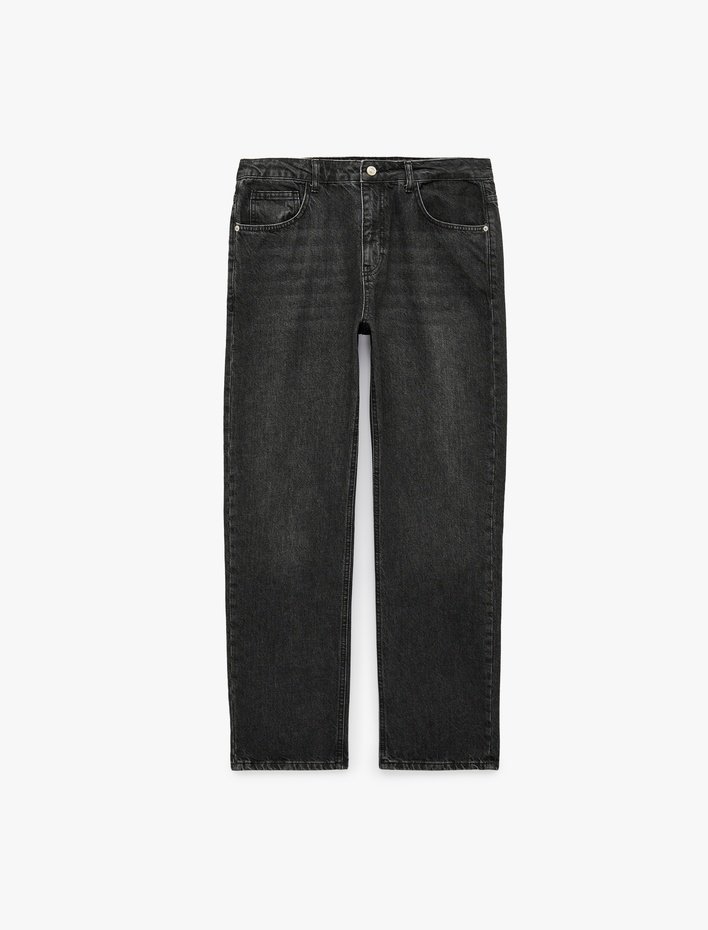  Pamuklu Cepli Vintage Straight Fit Jean Pantolon
