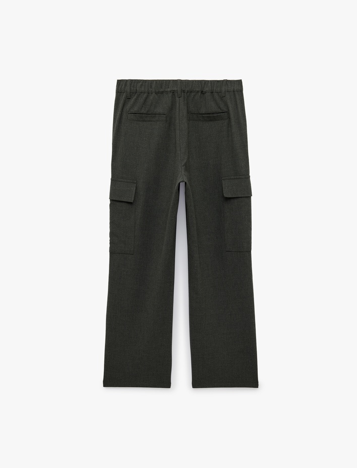  Viskon Karışımlı Beli Lastikli Kargo Cepli Kumaş Pantolon