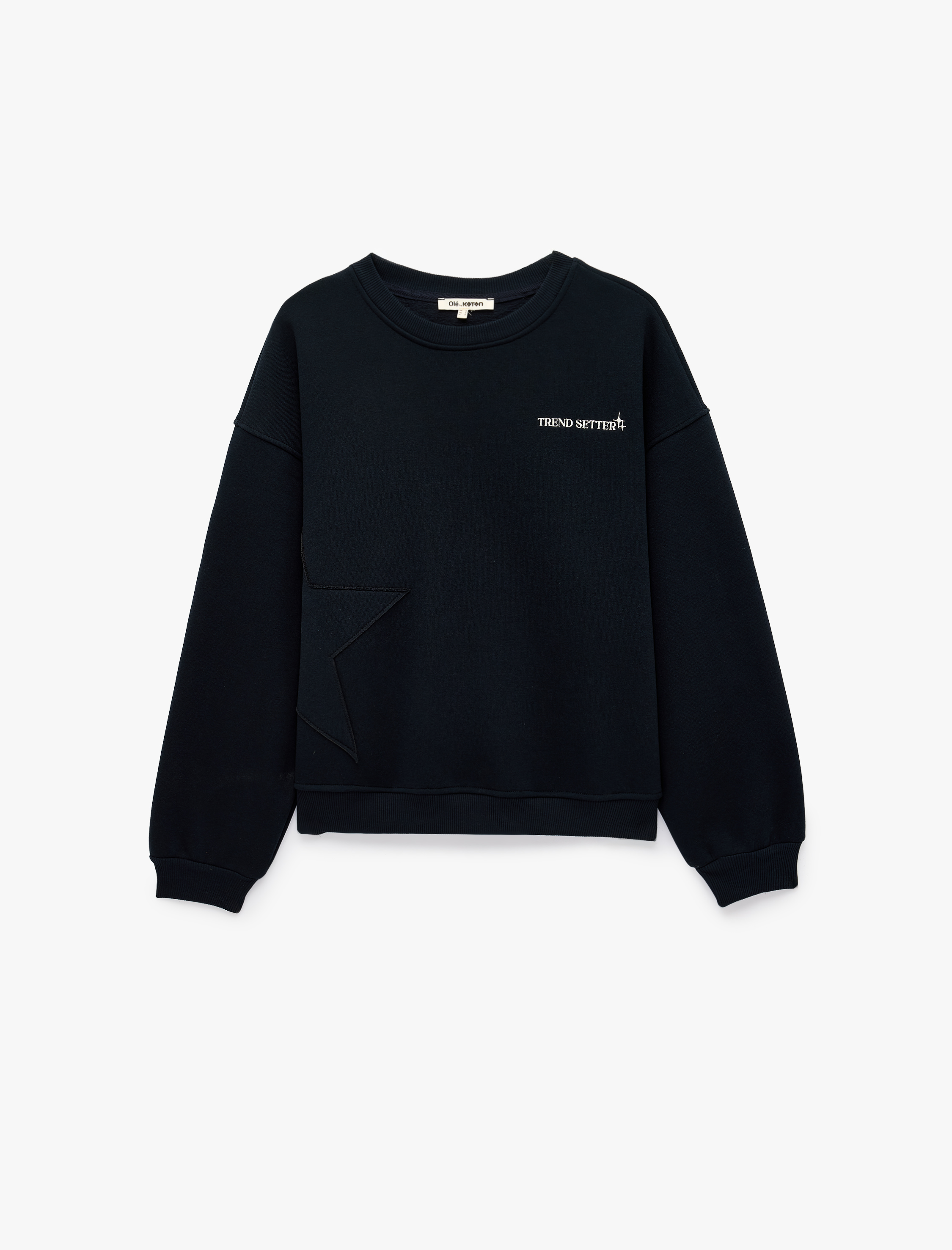   Rahat Kalıp Üç İplik Şardonlu Bisiklet Yaka Uzun Kollu Arkası Baskılı Sweatshirt