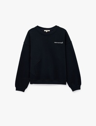 Rahat Kalıp Üç İplik Şardonlu Bisiklet Yaka Uzun Kollu Arkası Baskılı Sweatshirt