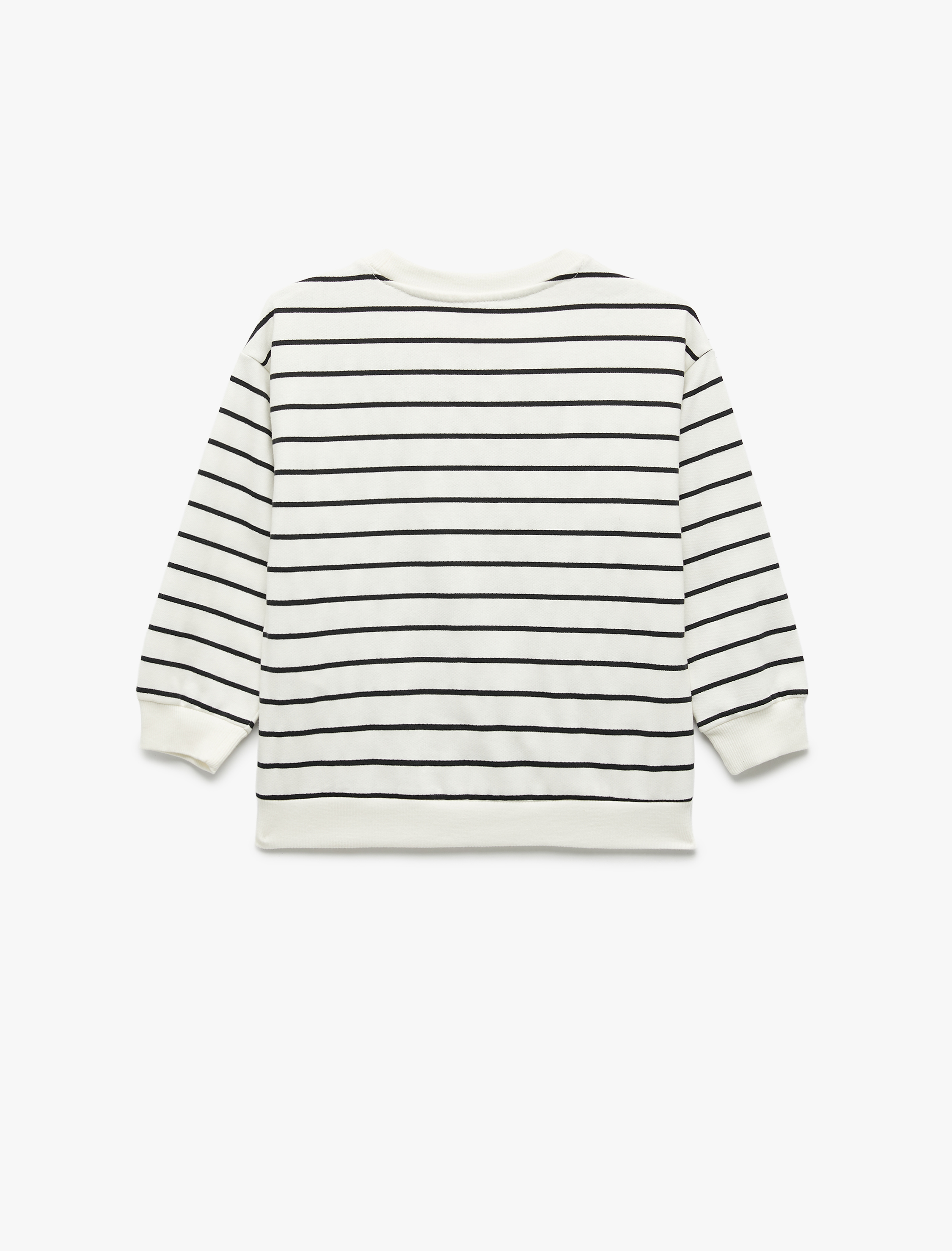  Erkek Bebek Pamuklu Şardonlu Uzun Kollu Bisiklet Yaka Çizgili Sweatshirt