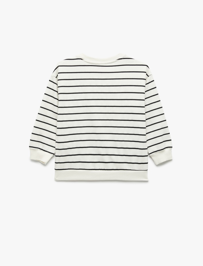 Erkek Bebek Pamuklu Şardonlu Uzun Kollu Bisiklet Yaka Çizgili Sweatshirt