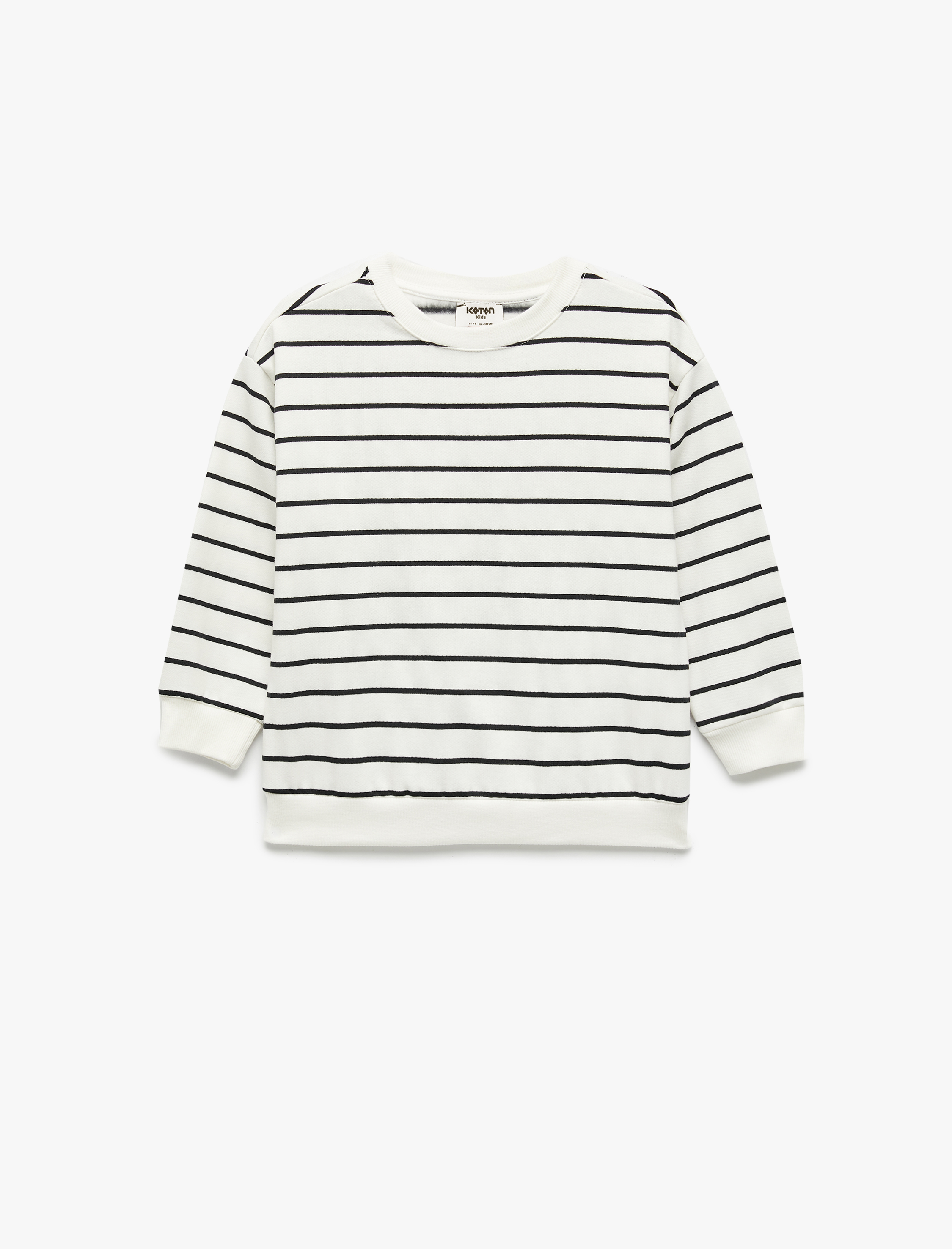  Erkek Bebek Pamuklu Şardonlu Uzun Kollu Bisiklet Yaka Çizgili Sweatshirt
