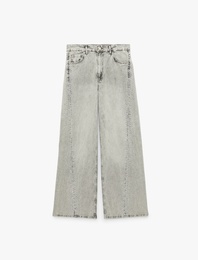 Yıkamalı Bol Kesim Cepli Taşlı Geniş Paça Denim Pantolon - Loose Straight Fit Jean