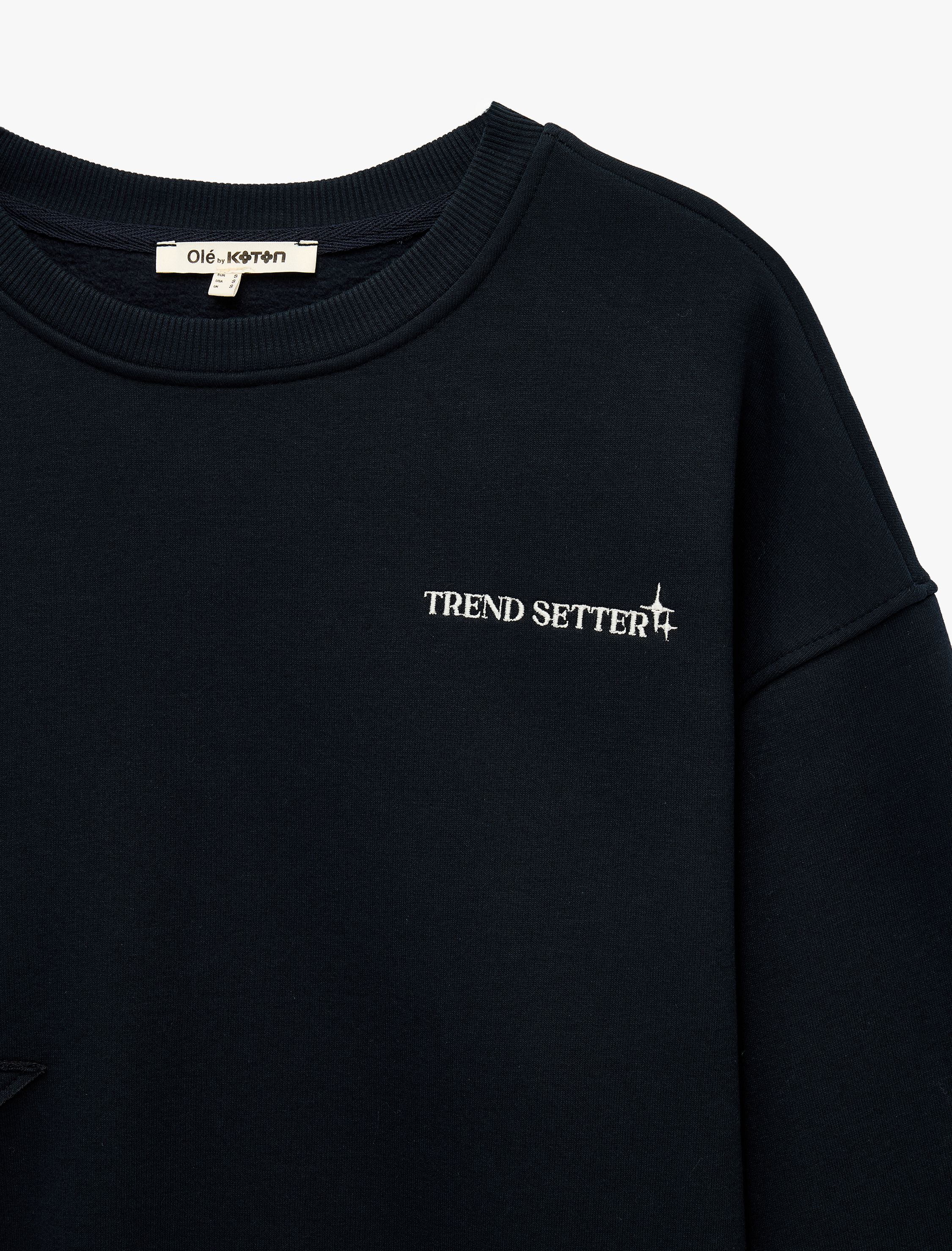   Rahat Kalıp Üç İplik Şardonlu Bisiklet Yaka Uzun Kollu Arkası Baskılı Sweatshirt