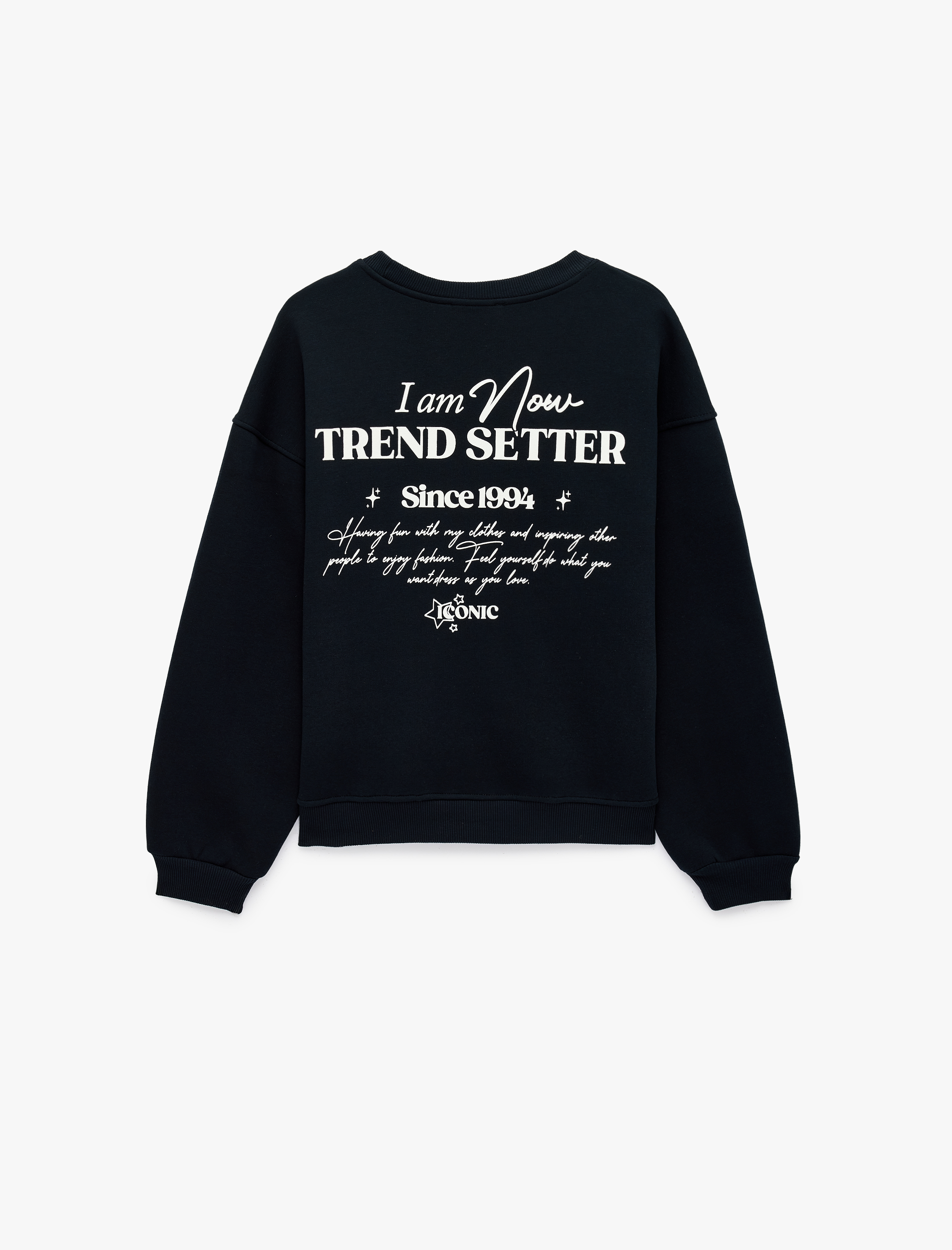   Rahat Kalıp Üç İplik Şardonlu Bisiklet Yaka Uzun Kollu Arkası Baskılı Sweatshirt