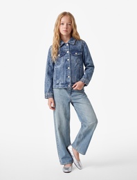 Pamuklu Kapaklı Cepli Düğmeli Uzun Kollu Denim Ceket