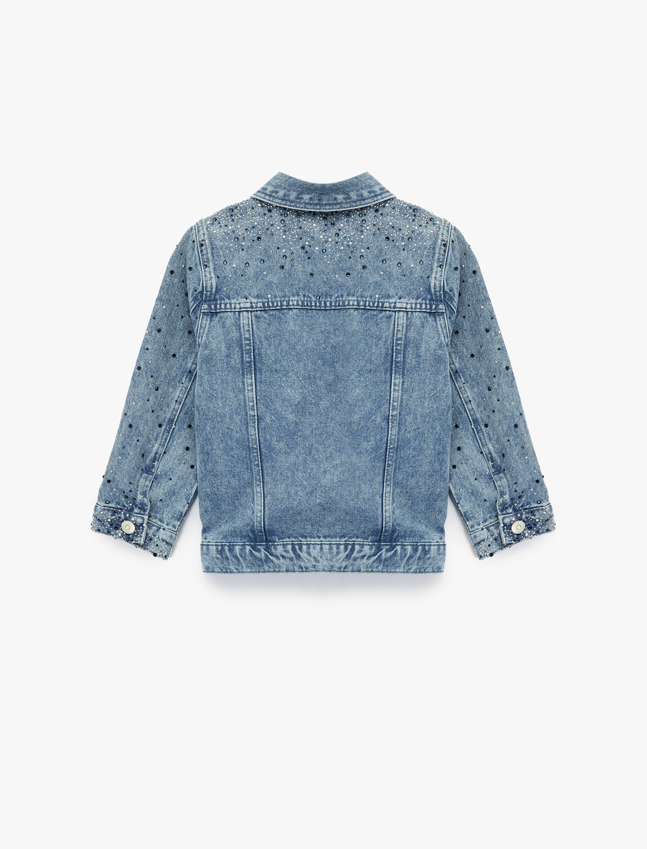  Kız Çocuk Pamuklu Kapaklı Cepli Düğmeli Uzun Kollu Denim Ceket