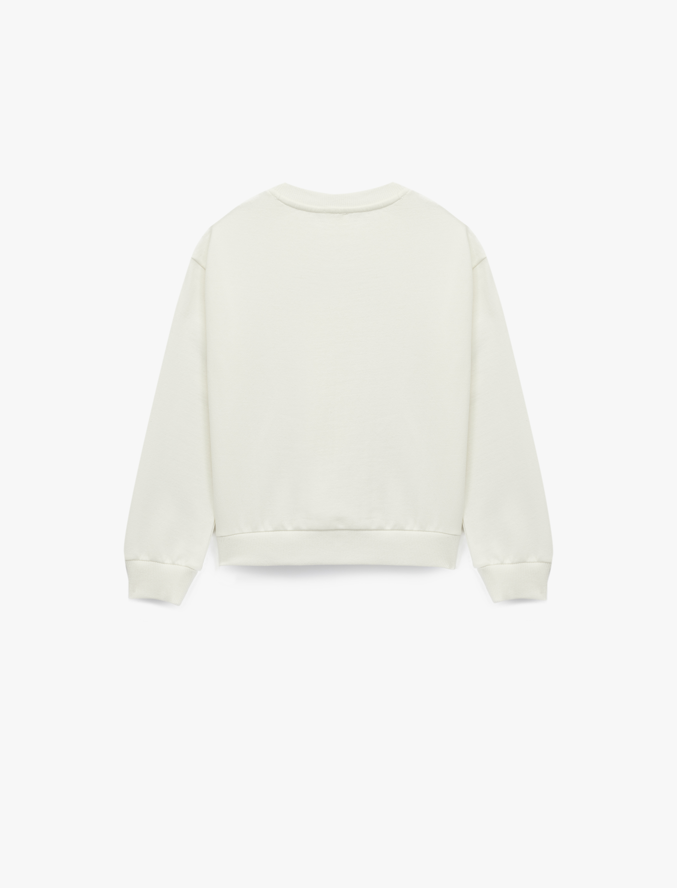 Kız Çocuk Pamuklu Uzun Kollu Bisiklet Yaka Kedi Baskılı Şardonlu Sweatshirt