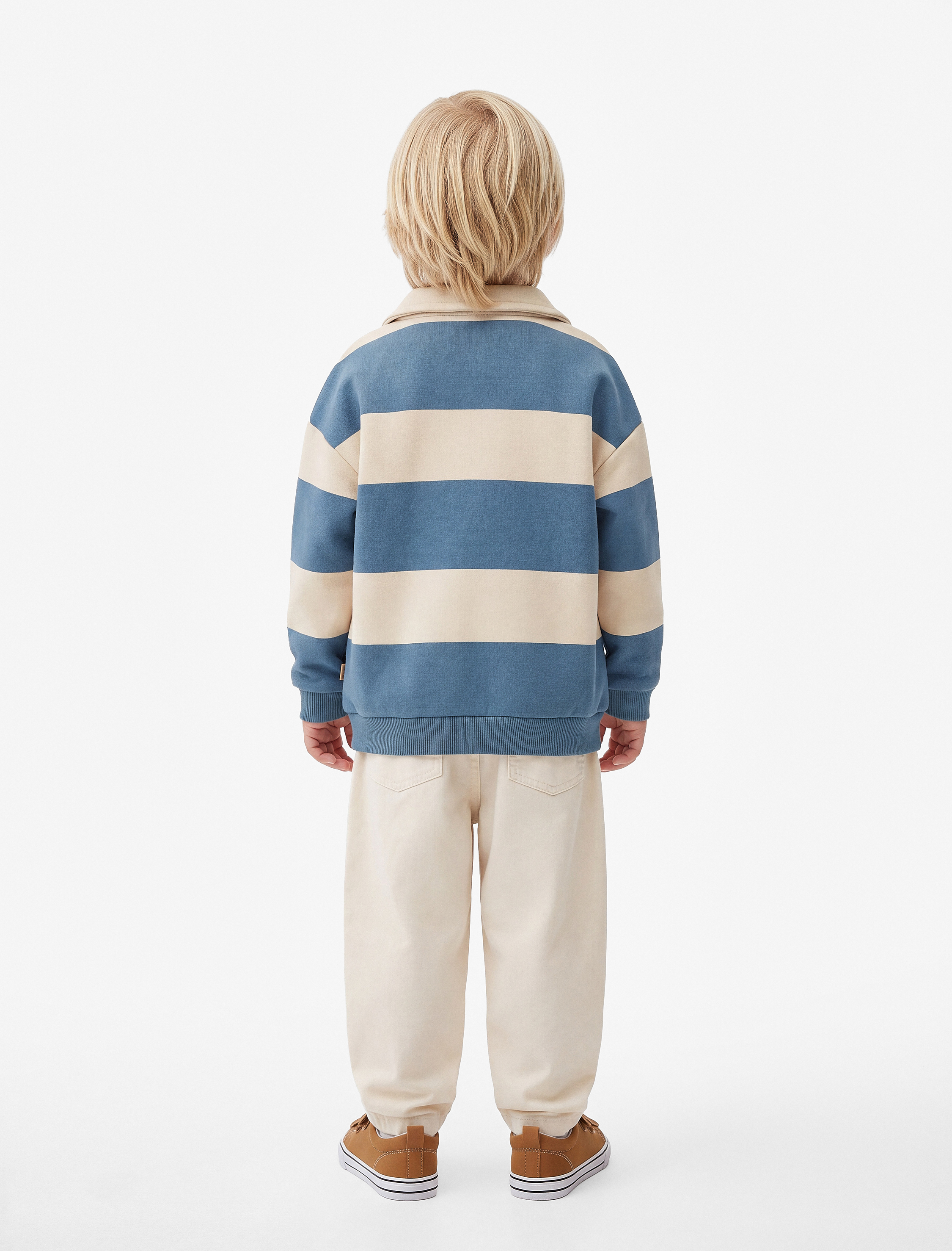  Erkek Bebek Uzun Kollu Hayvanlar Baskılı Polo Yaka Şardonlu Sweatshirt