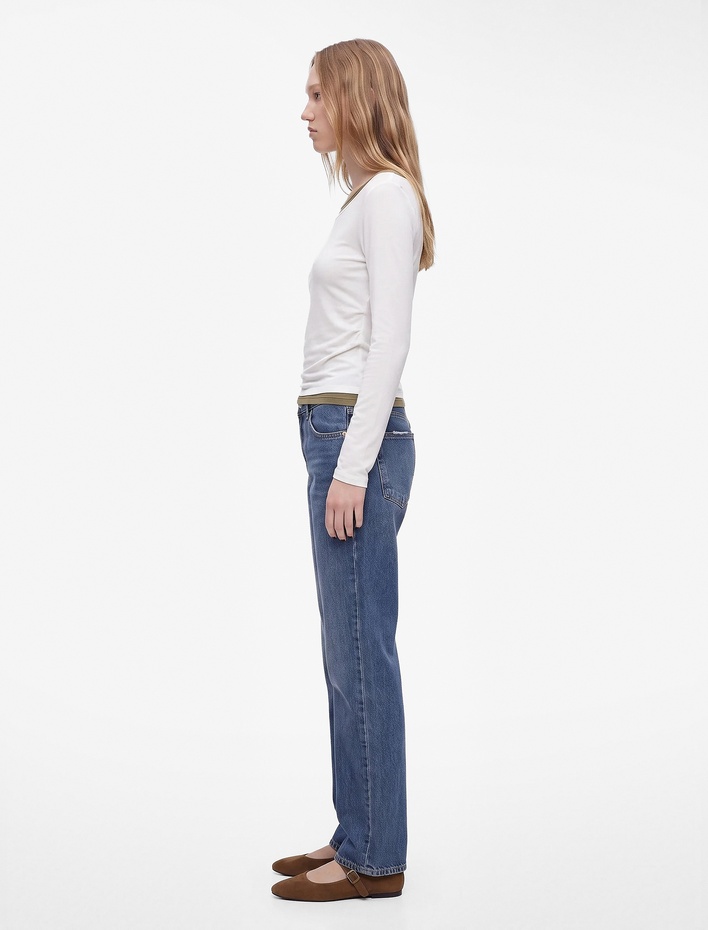  Normal Bel Straight Fit Pamuklu Duble Paça Denim Pantolon - Straight Fit Jean