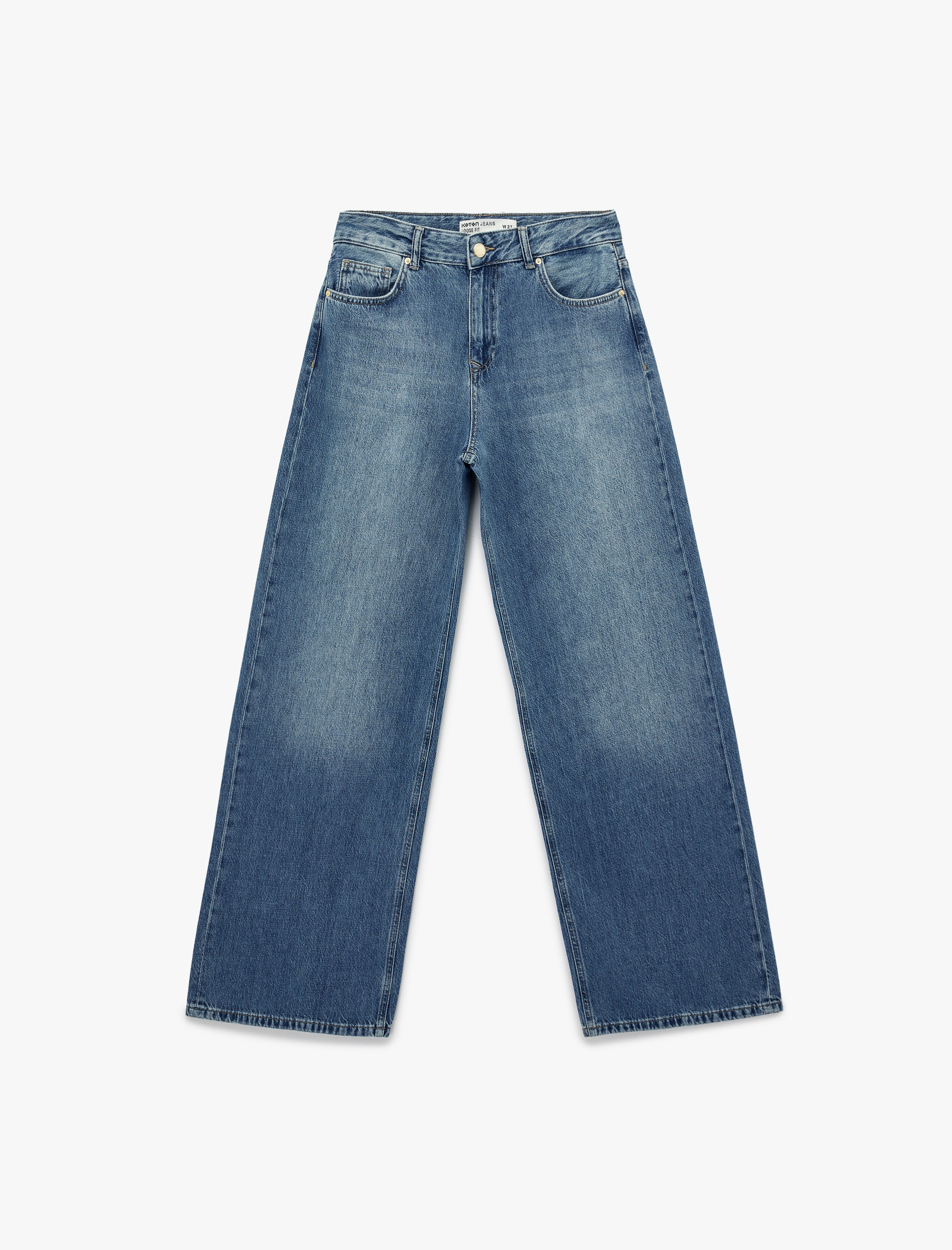 Koton Düğmeli Cep Detaylı Normal Bel Bol Kalıp Denim Pantolon - Loose Straight Fit Jean görsel 5
