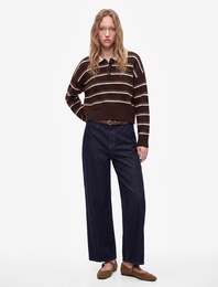 Yüksek Bel Pamuklu Kemerli Cepli Kısa Geniş Paça Jean Pantolon - Wide Leg Jeans