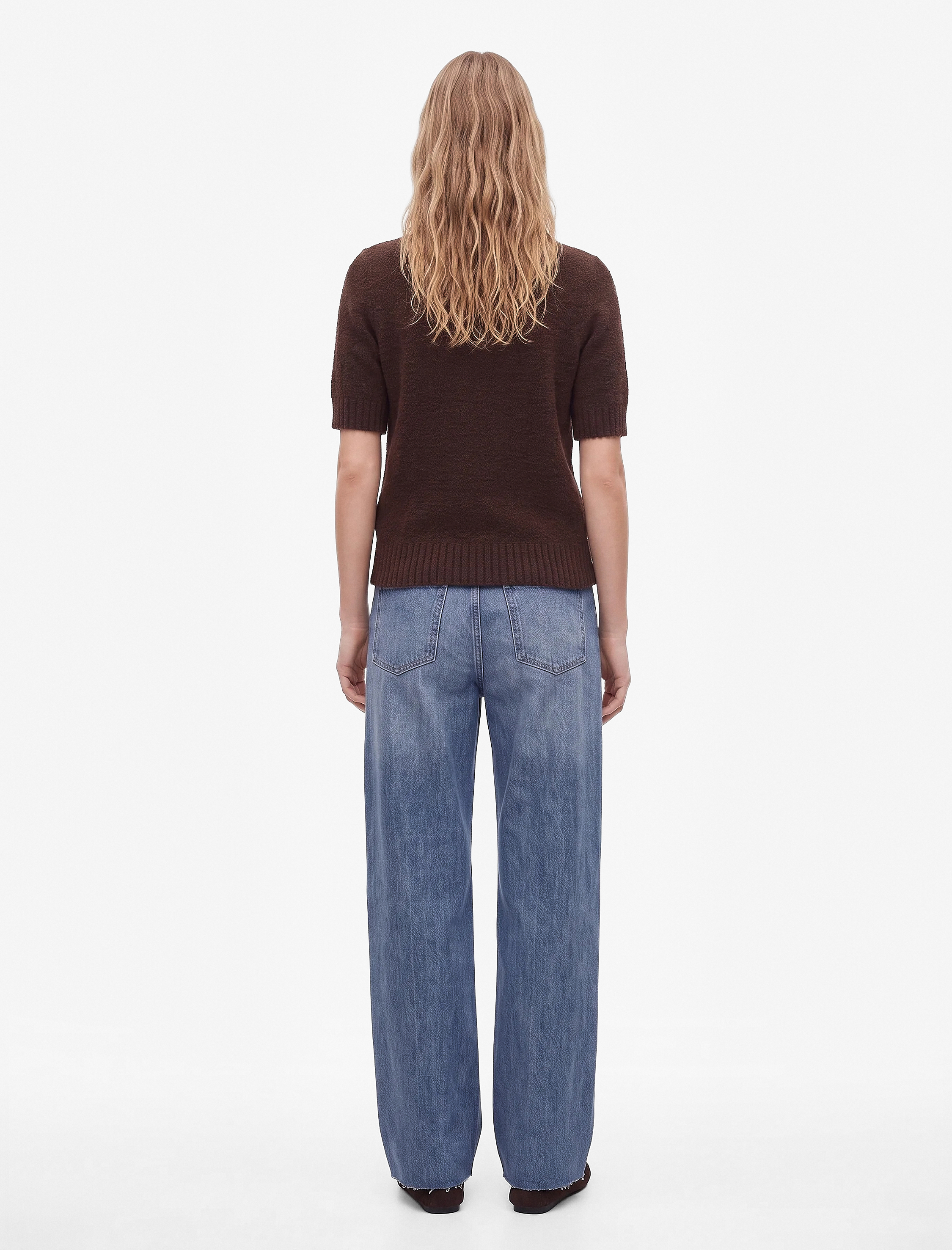   Yüksek Bel Dikiş Detaylı Düğmeli Cepli Geniş Paça Denim Pantolon - Wide Leg Jean