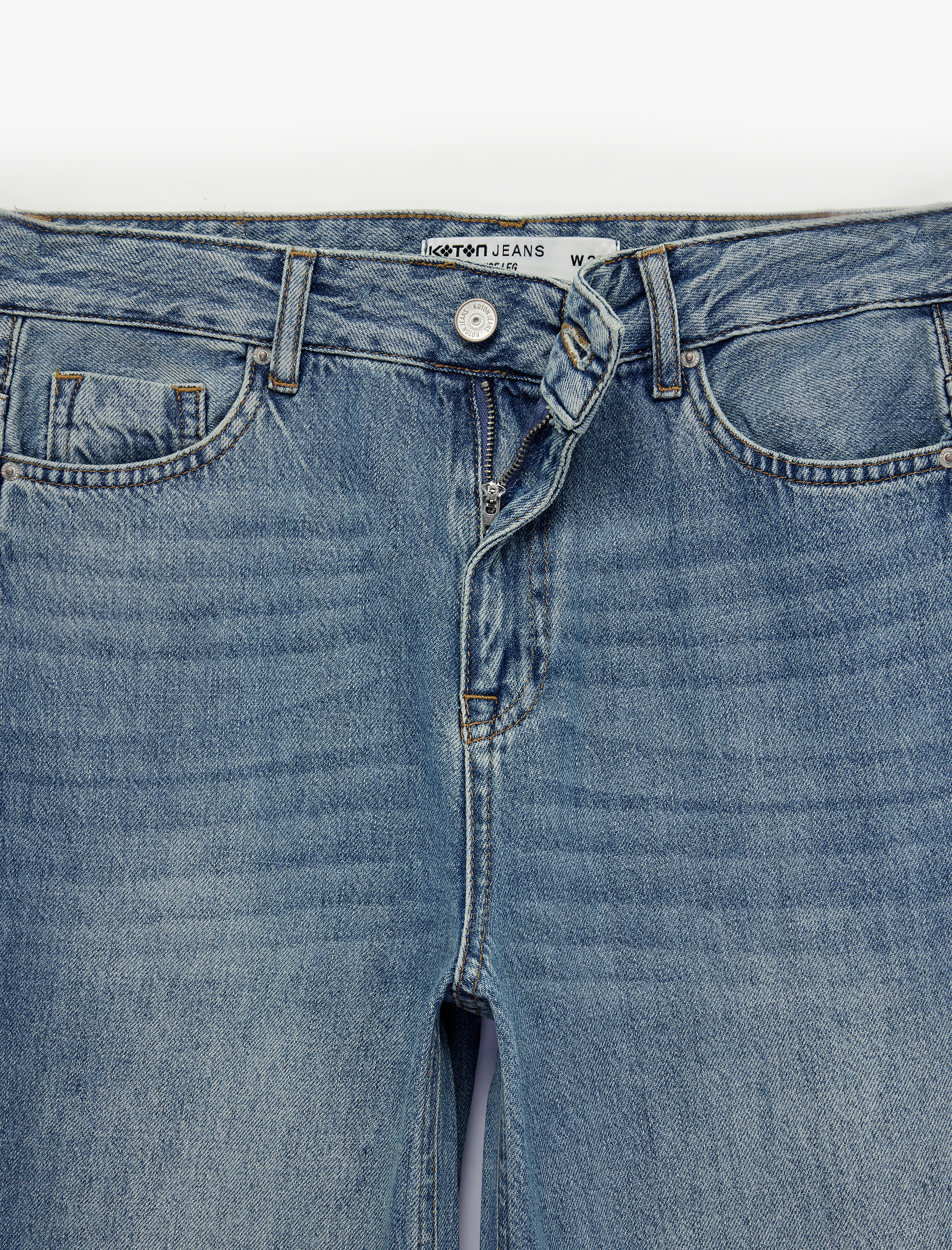   Yüksek Bel Dikiş Detaylı Düğmeli Cepli Geniş Paça Denim Pantolon - Wide Leg Jean