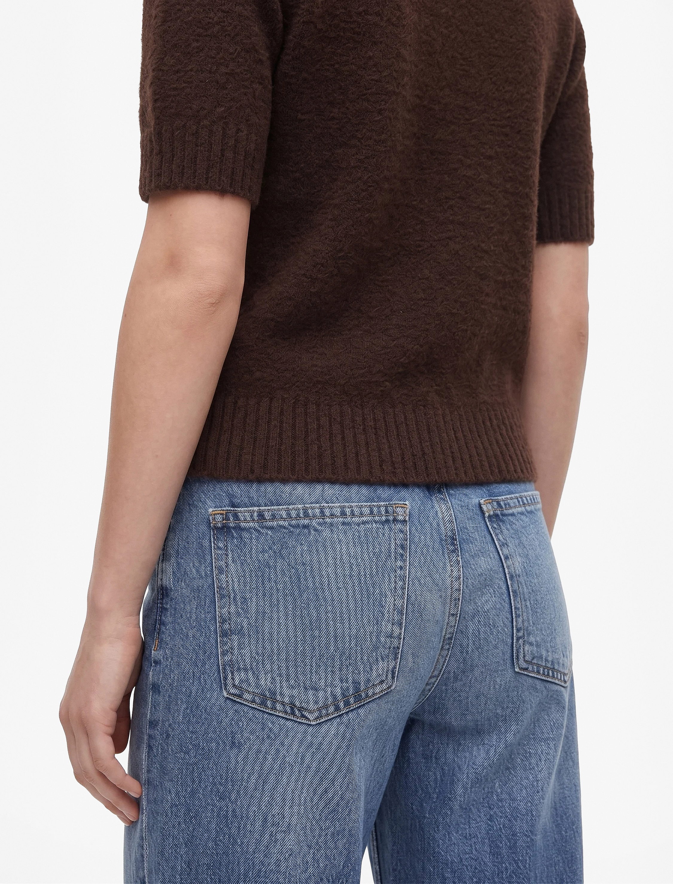   Yüksek Bel Dikiş Detaylı Düğmeli Cepli Geniş Paça Denim Pantolon - Wide Leg Jean